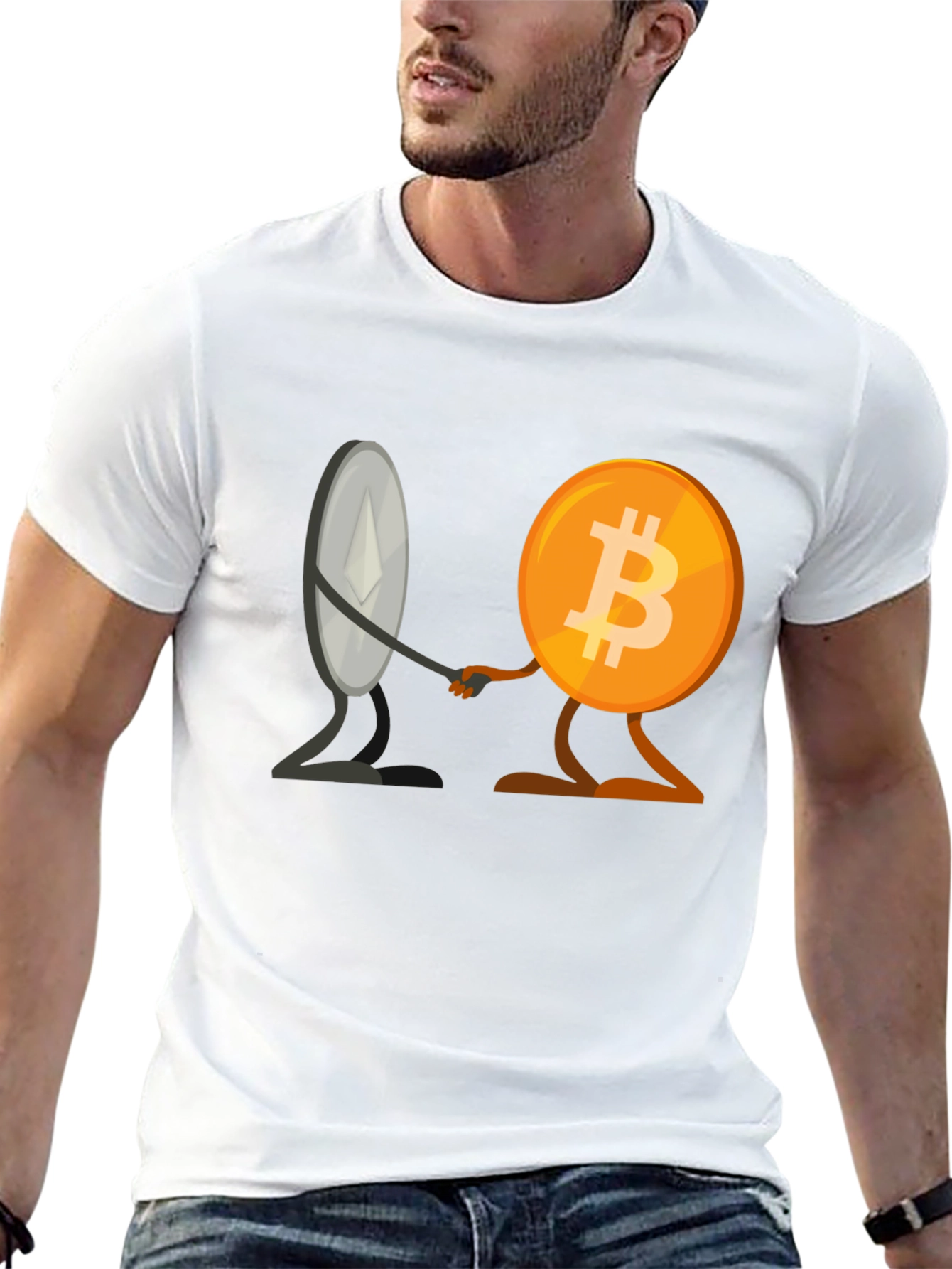 Crypto Collaboration T-Shirt - Bitcoin & Ethereum Unite!