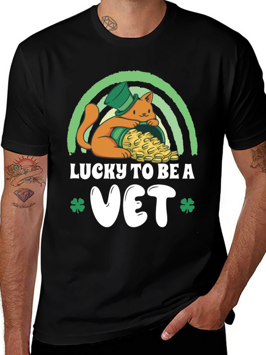 Lucky To Be a Vet T-Shirt - St. Patricks Day Cat