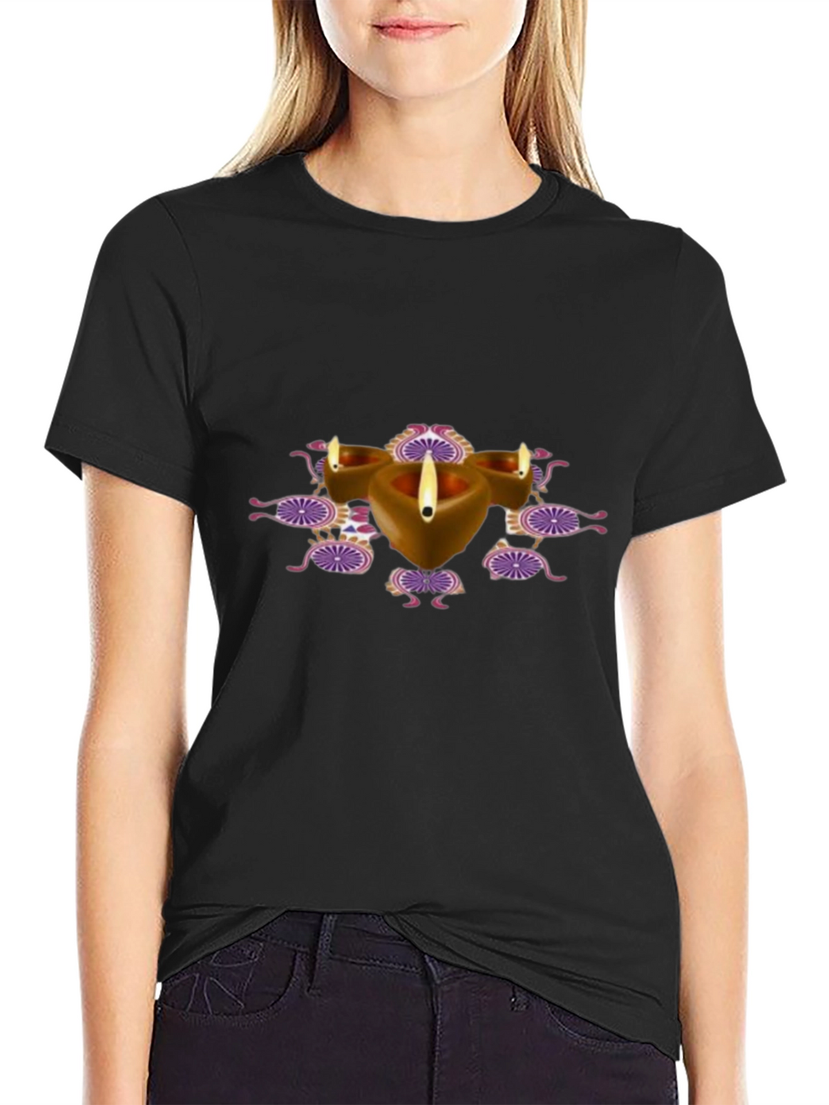 Diwali Diya Graphic Black T-Shirt