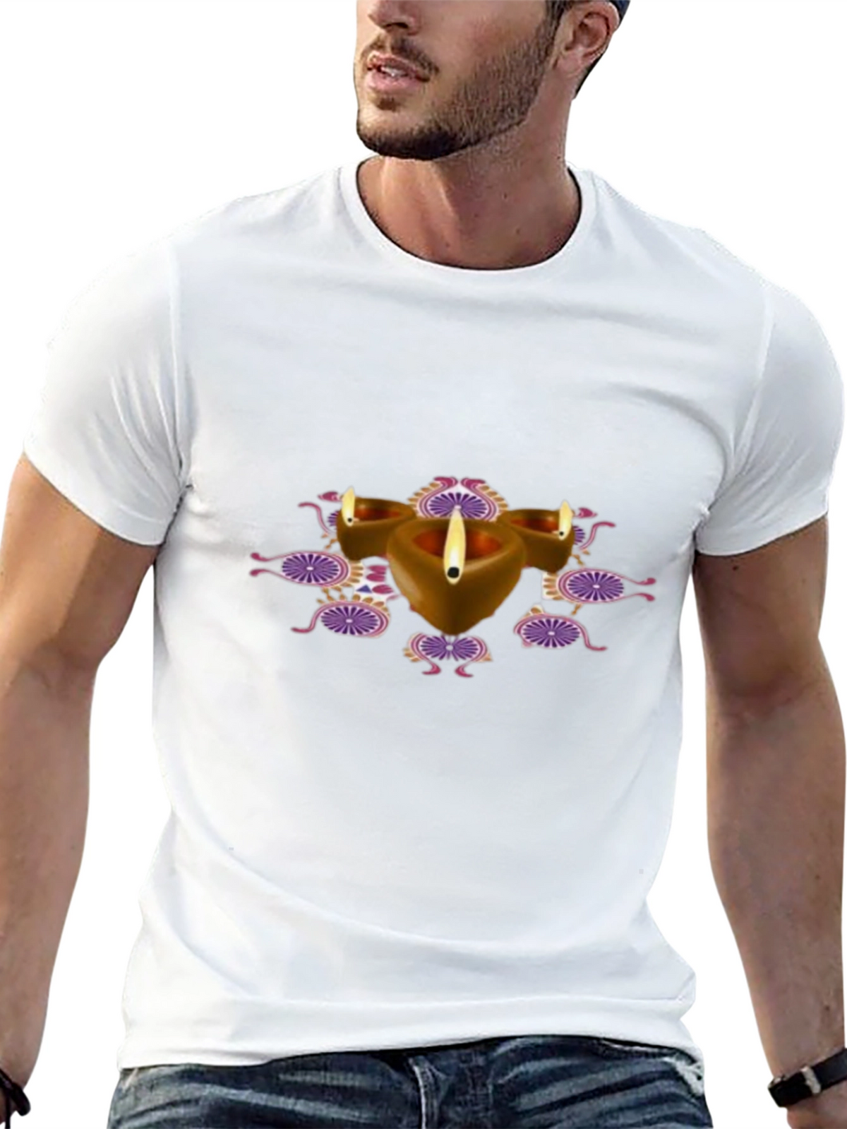 Diwali Diya Graphic Black T-Shirt