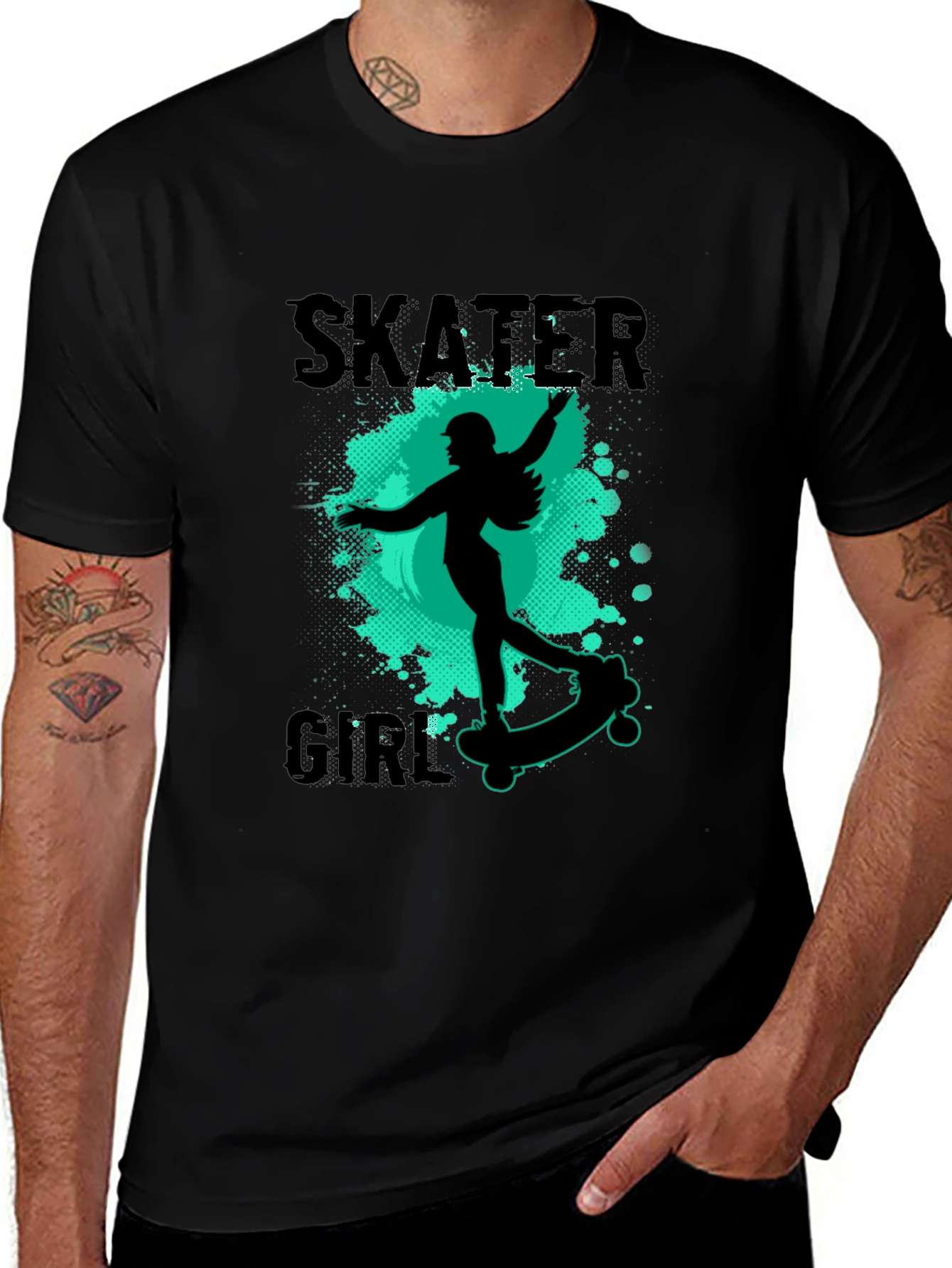 Skater Girl Graphic Tee - Black Casual T-Shirt