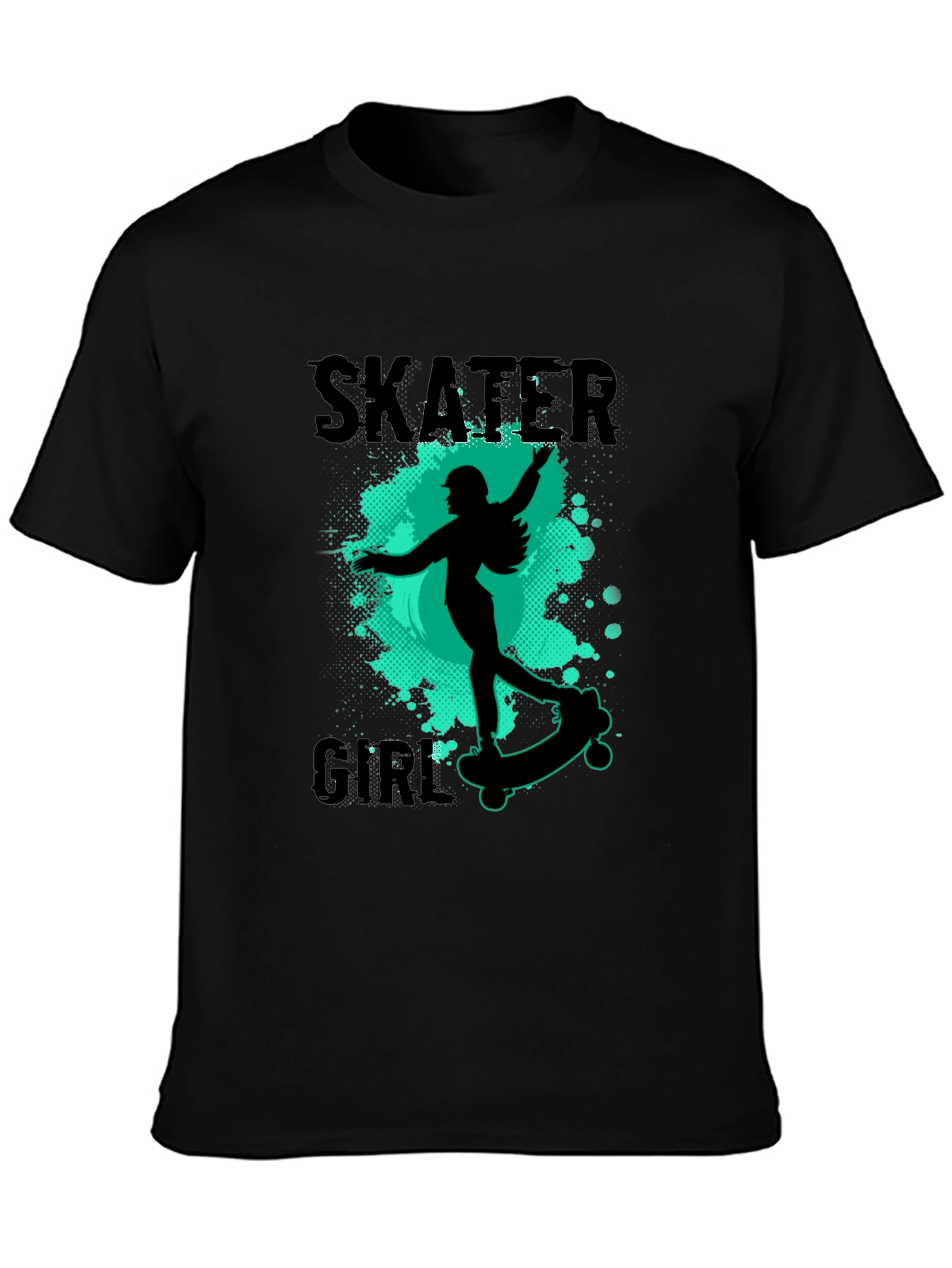 Skater Girl Graphic Tee - Black Casual T-Shirt