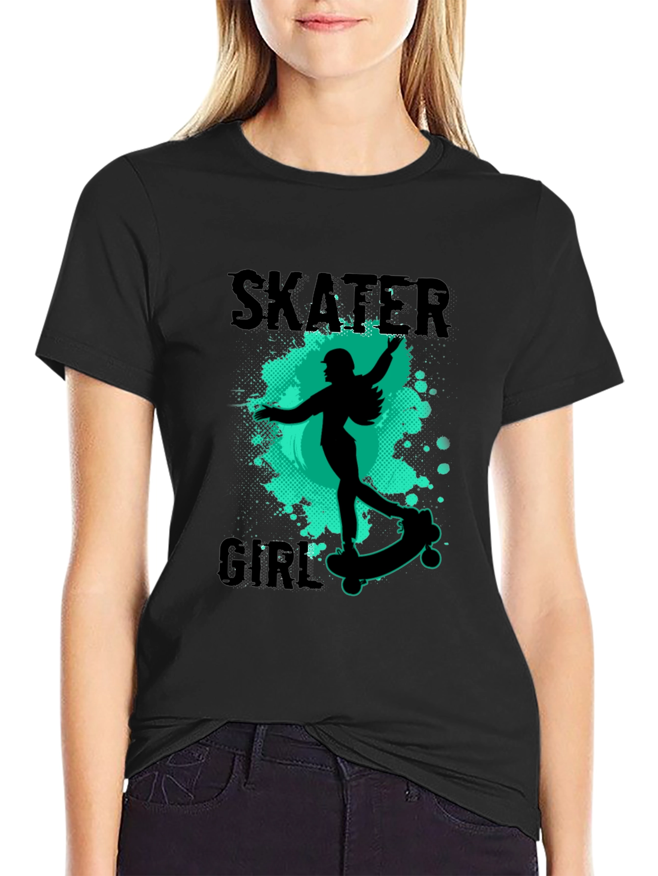 Skater Girl Graphic Tee - Black Casual T-Shirt