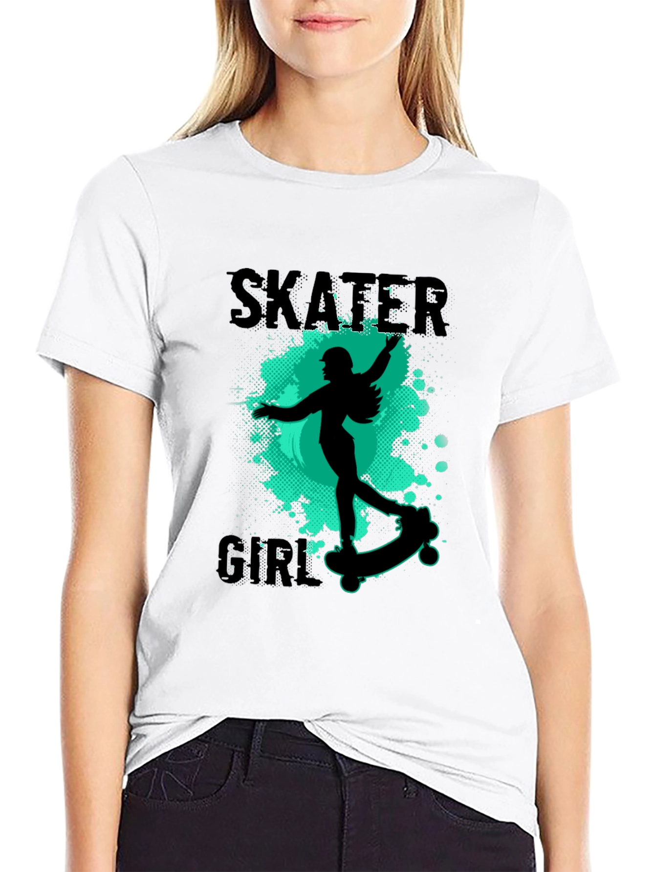 Skater Girl Graphic Tee - Black Casual T-Shirt