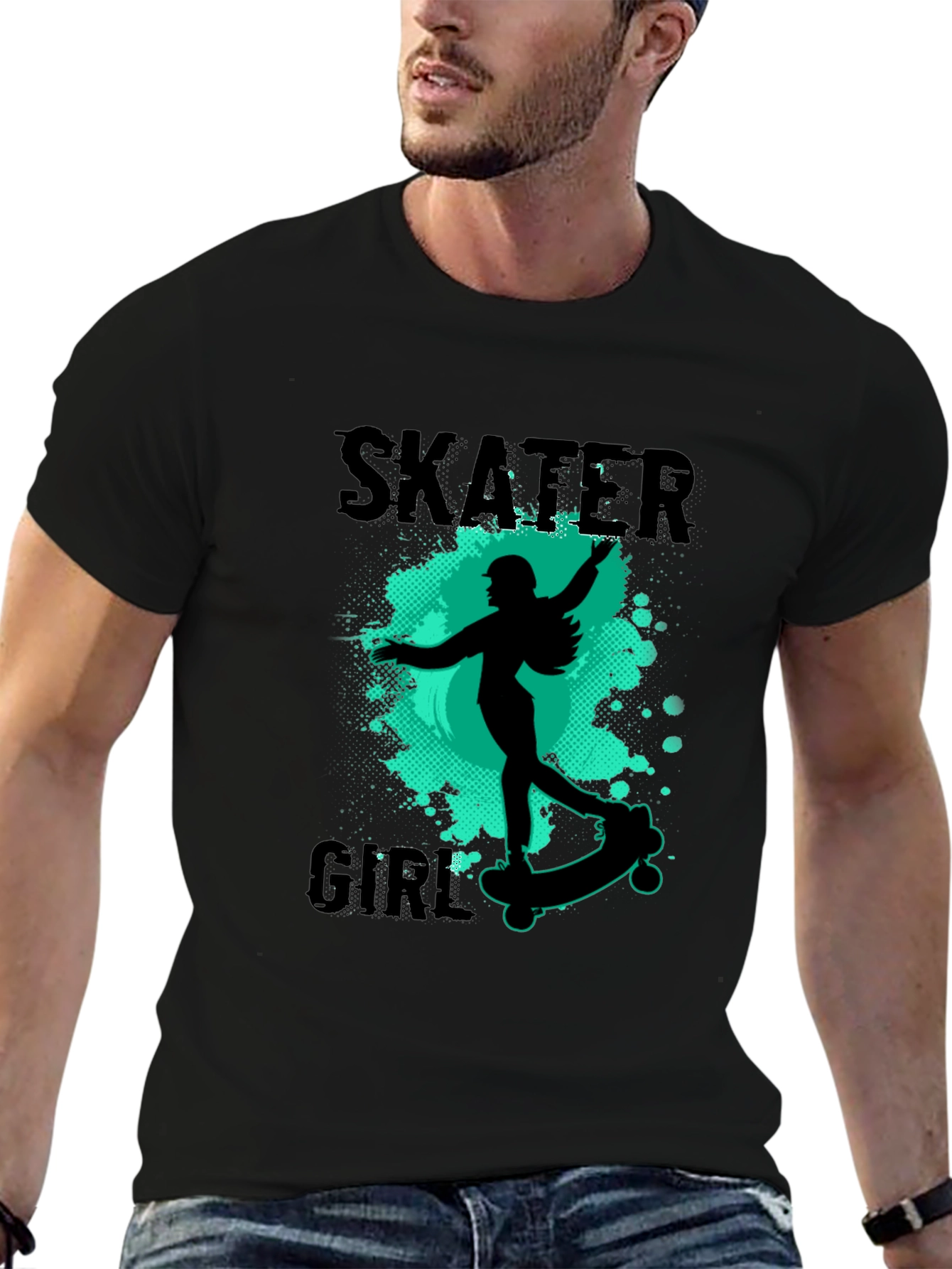 Skater Girl Graphic Tee - Black Casual T-Shirt