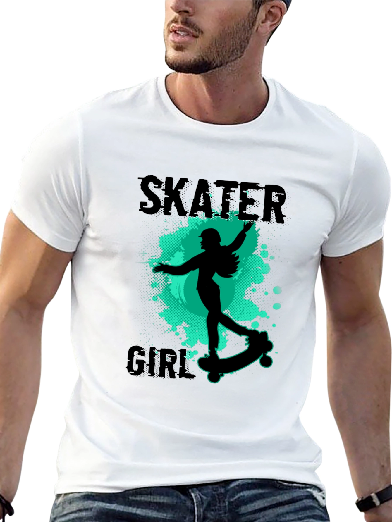 Skater Girl Graphic Tee - Black Casual T-Shirt