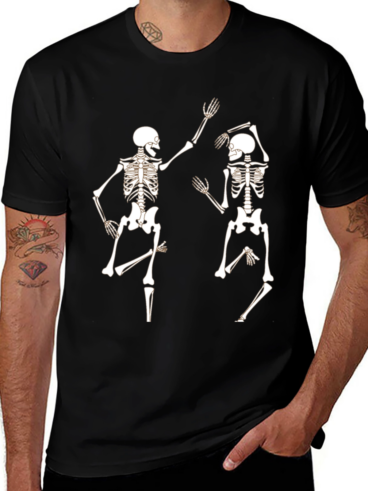 Dancing Skeletons Graphic Tee - Fun Halloween Shirt