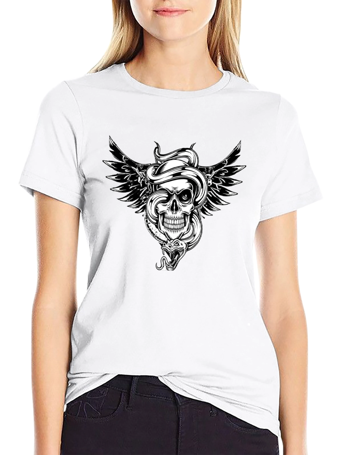 Skull Snake Wings Graphic Tee - Edgy Style