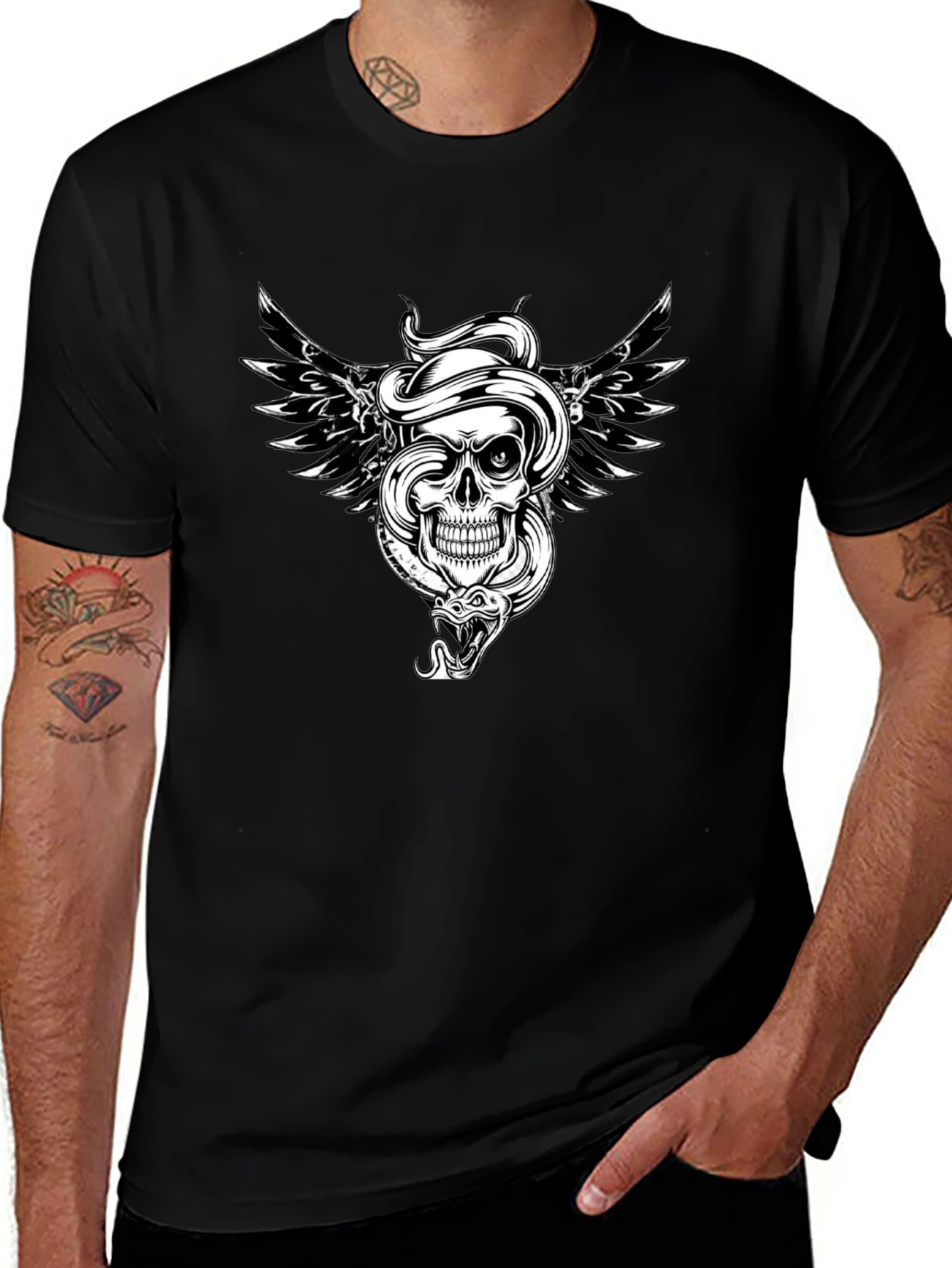 Skull Snake Wings Graphic Tee - Edgy Style