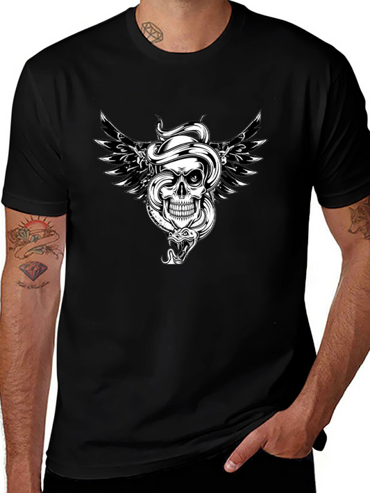 Skull Snake Wings Graphic Tee - Edgy Style