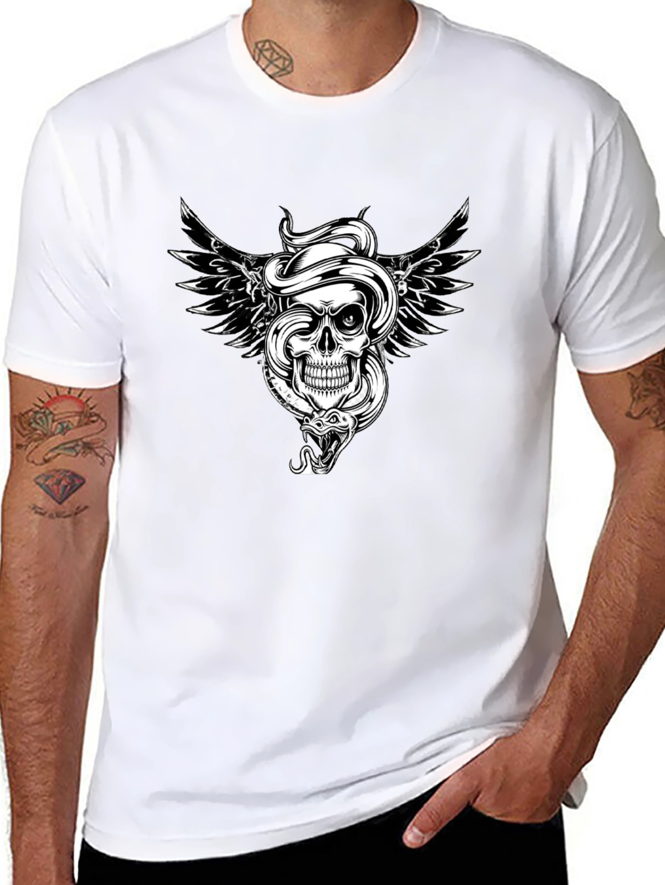 Skull Snake Wings Graphic Tee - Edgy Style