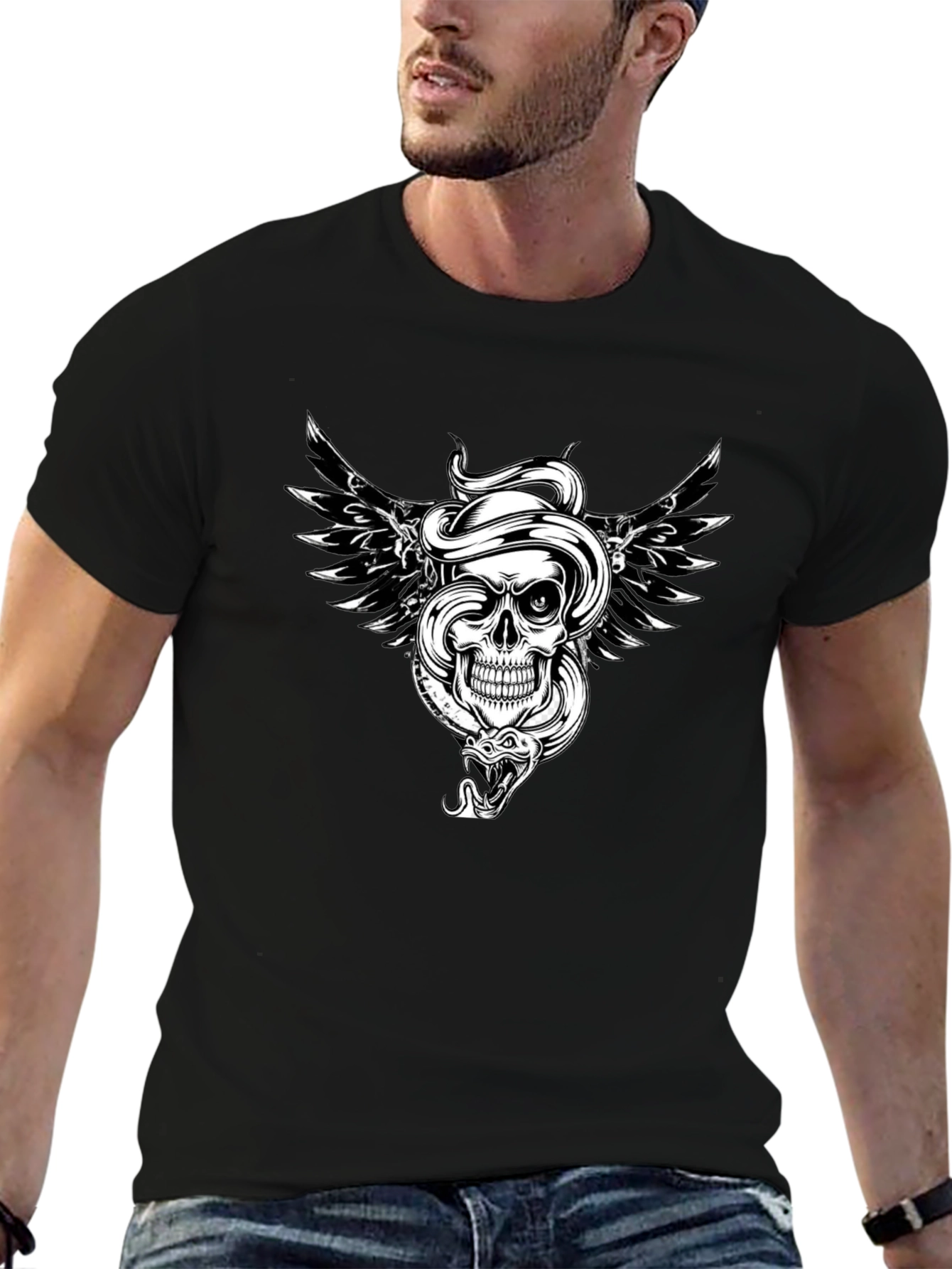 Skull Snake Wings Graphic Tee - Edgy Style