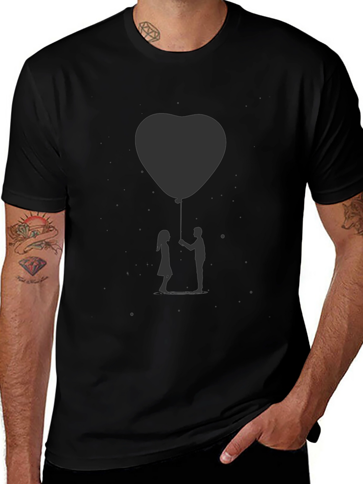 Heart Balloon Graphic Tee - Black