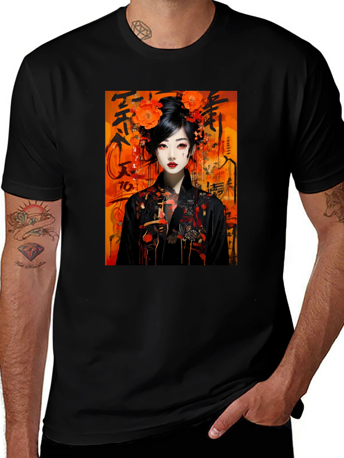 Japanese Geisha T-Shirt - Artistic Black Tee