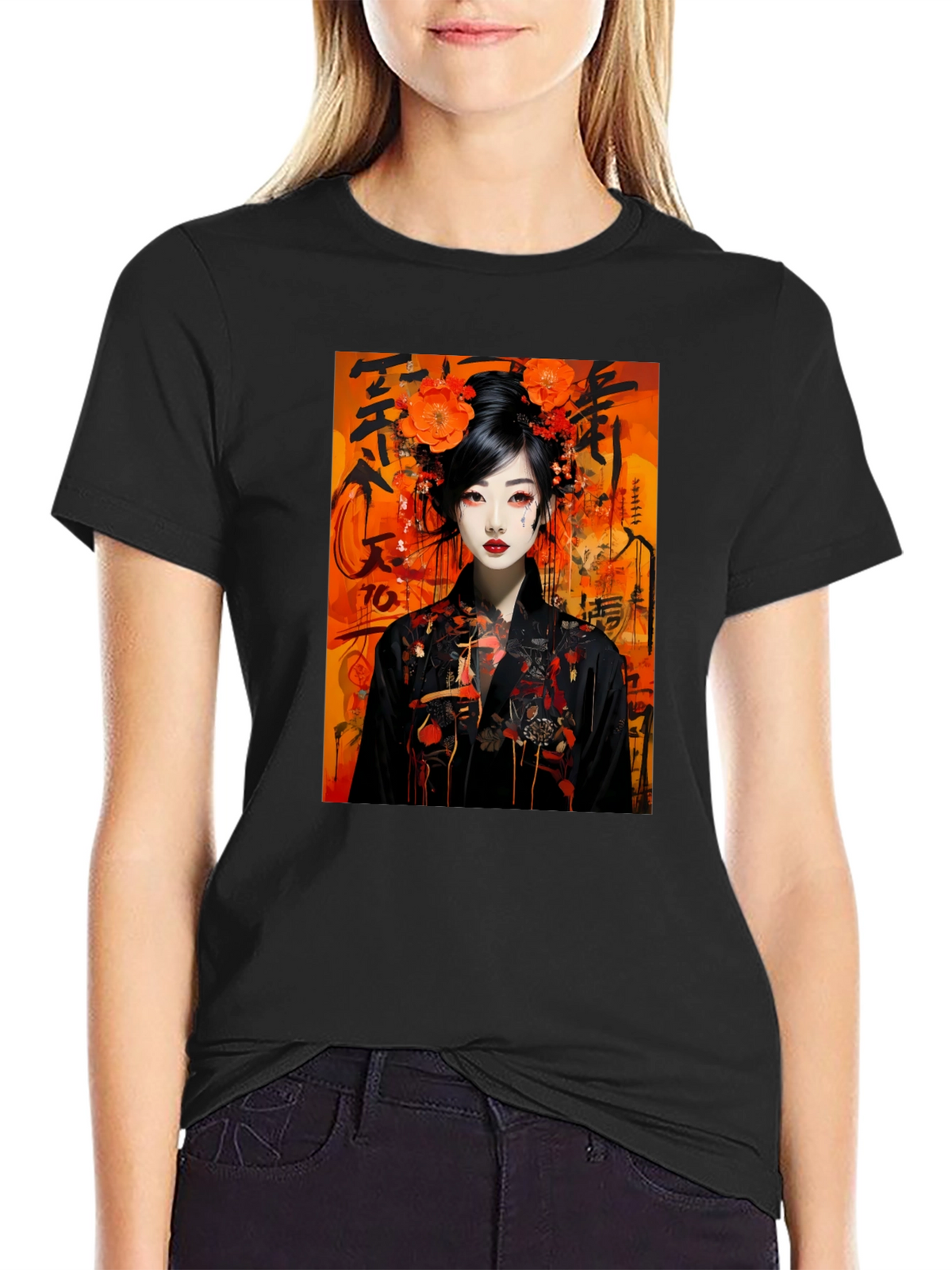 Japanese Geisha T-Shirt - Artistic Black Tee