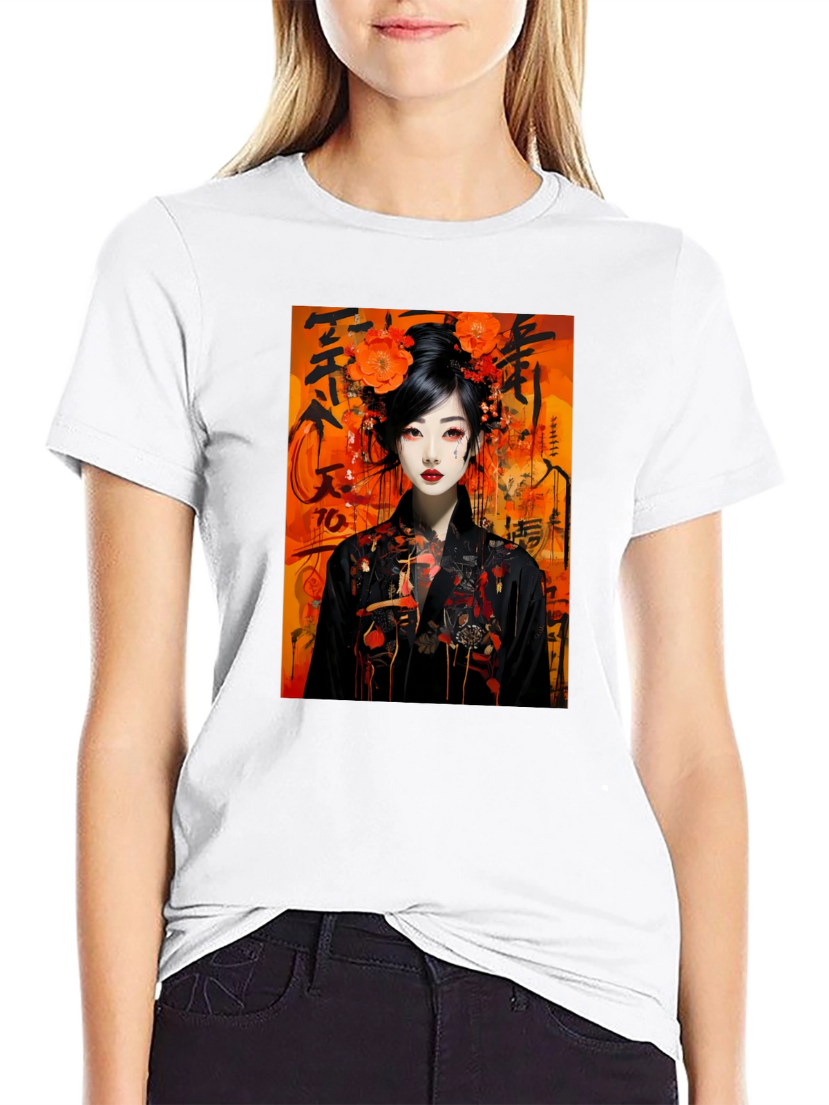 Japanese Geisha T-Shirt - Artistic Black Tee