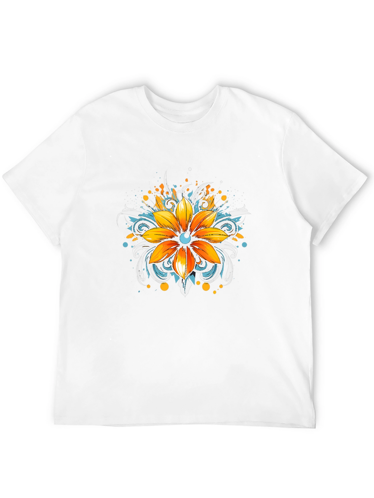 Mens Black T-Shirt with Floral Graphic
