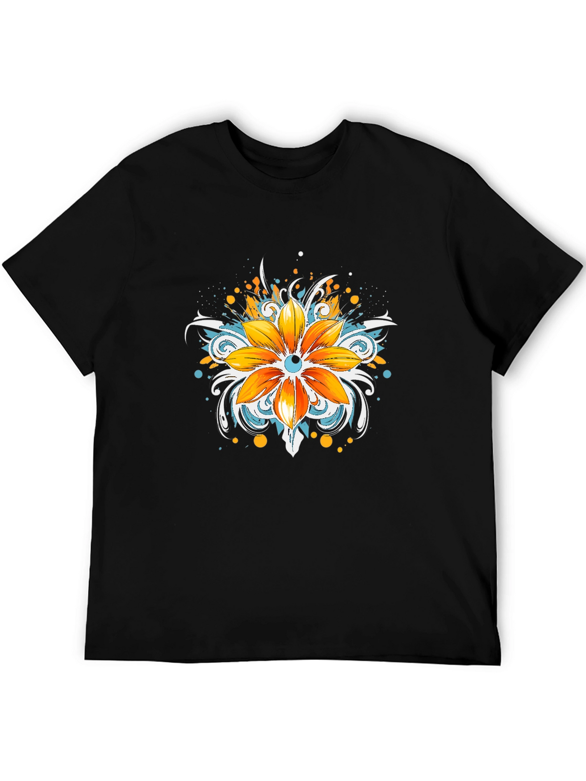 Mens Black T-Shirt with Floral Graphic