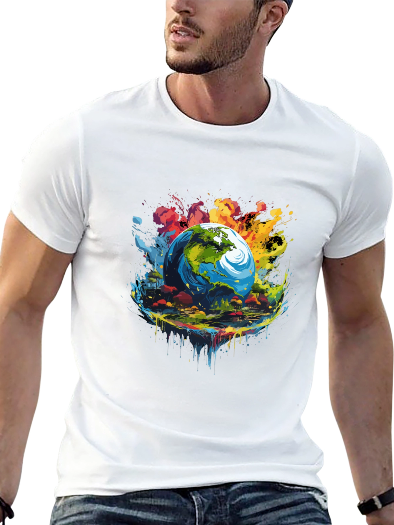 Earth Globe Graphic Print Black T-Shirt