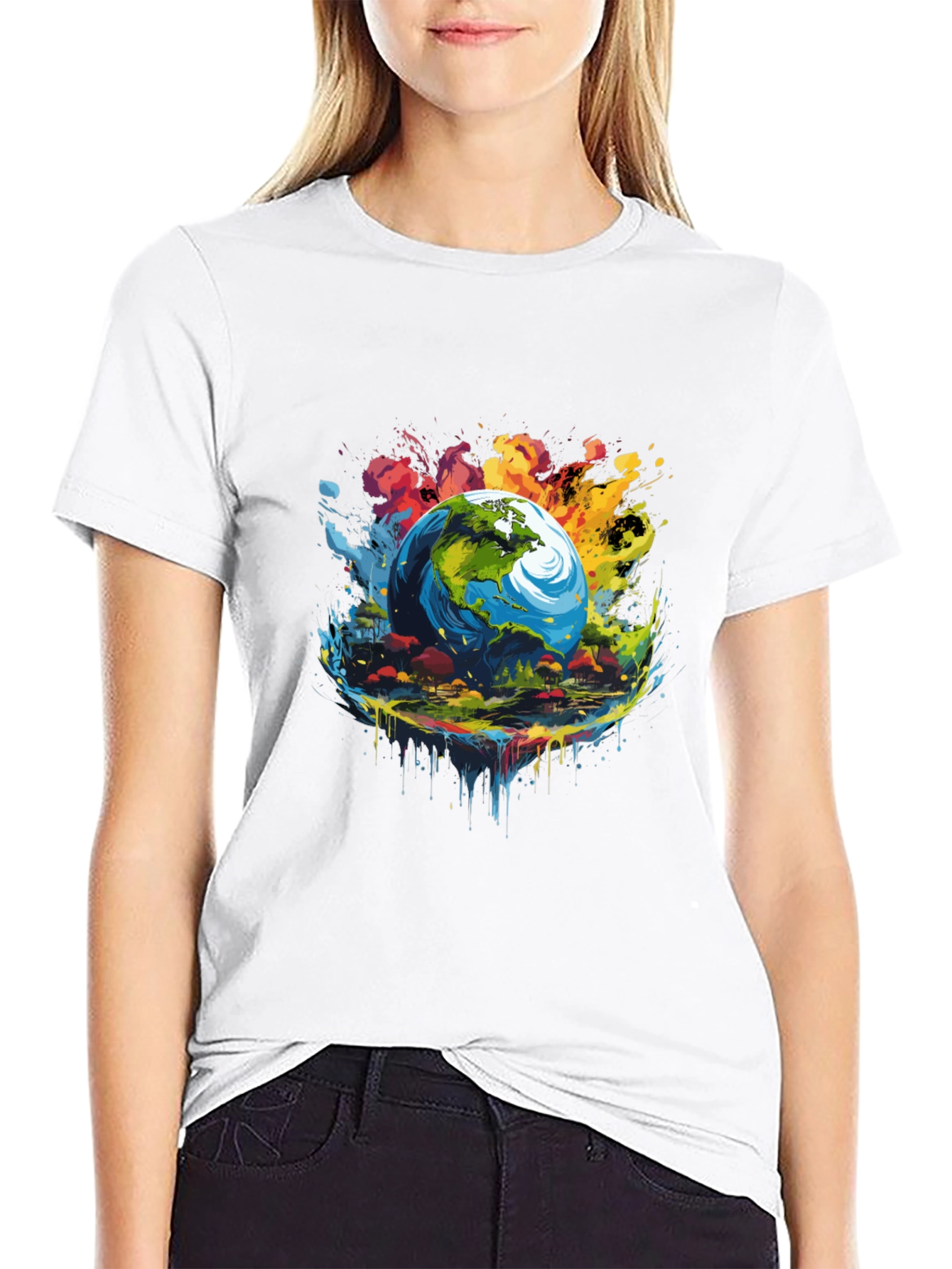 Earth Globe Graphic Print Black T-Shirt