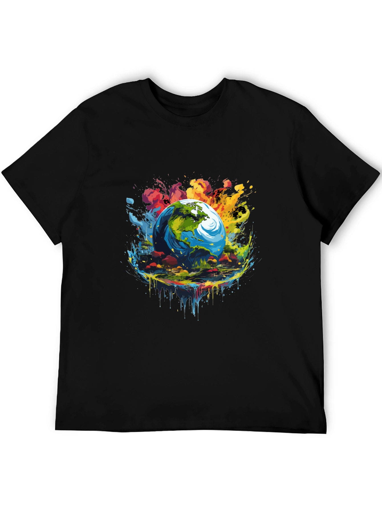 Earth Globe Graphic Print Black T-Shirt