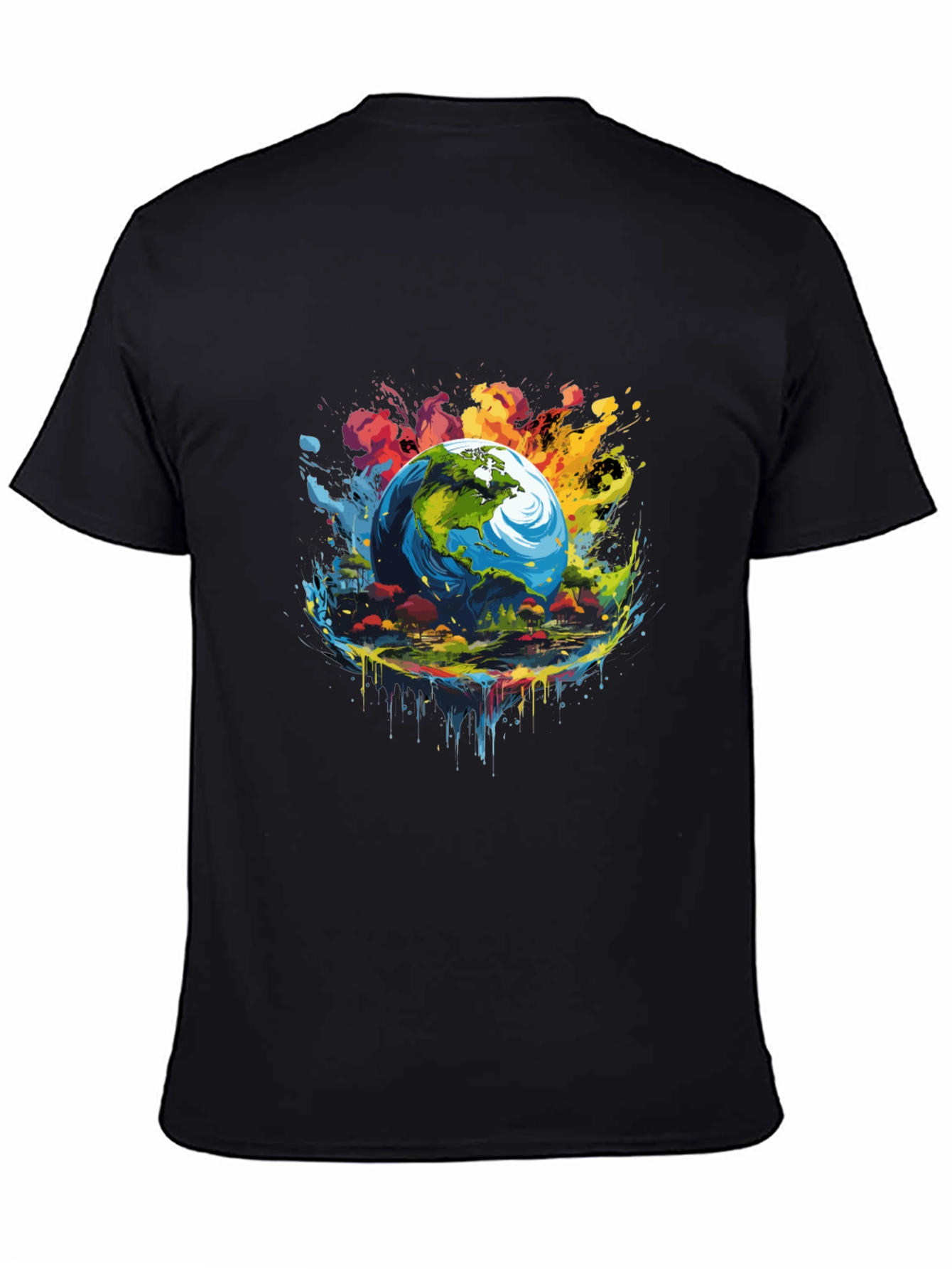 Earth Globe Graphic Print Black T-Shirt