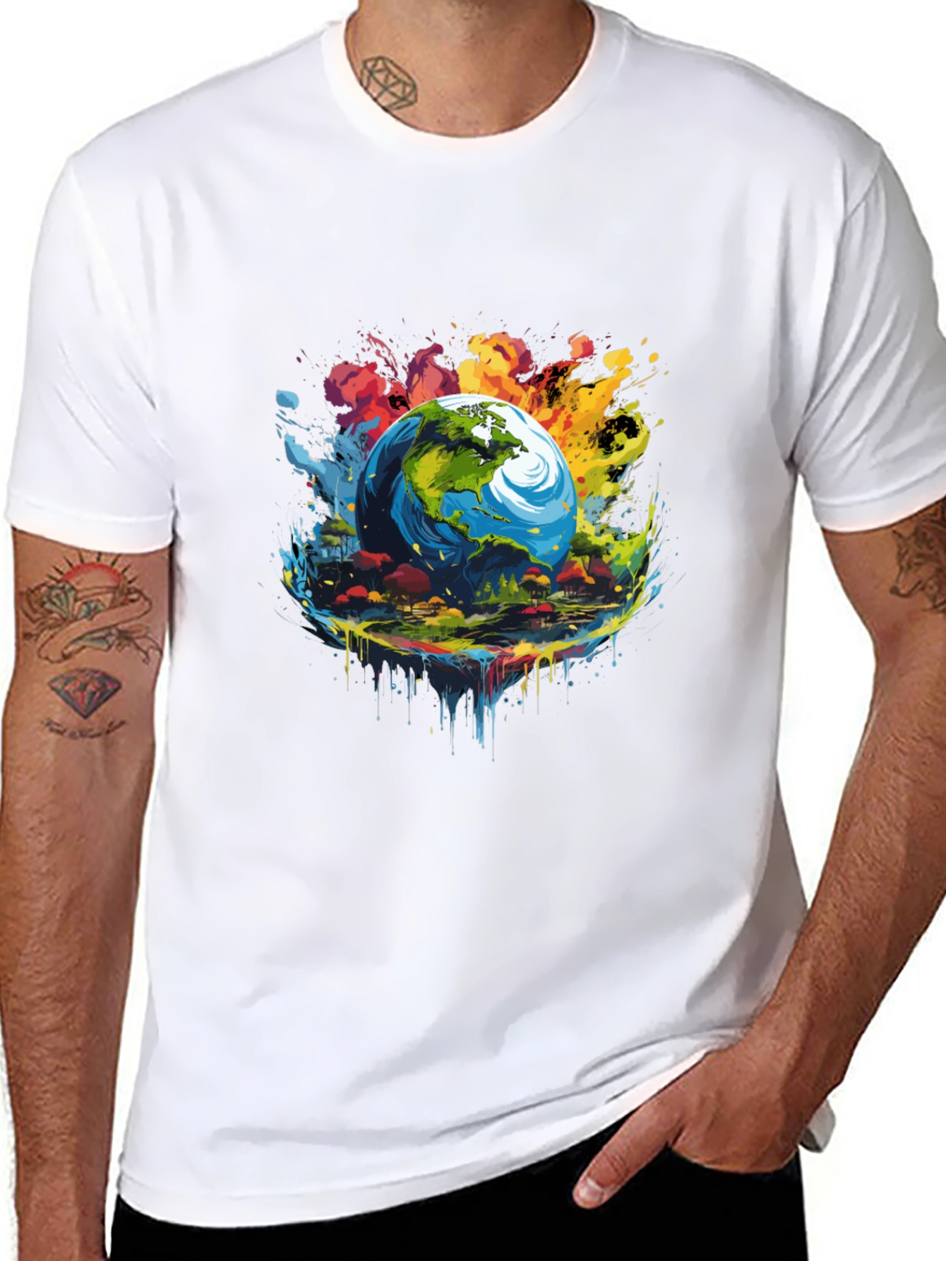 Earth Globe Graphic Print Black T-Shirt