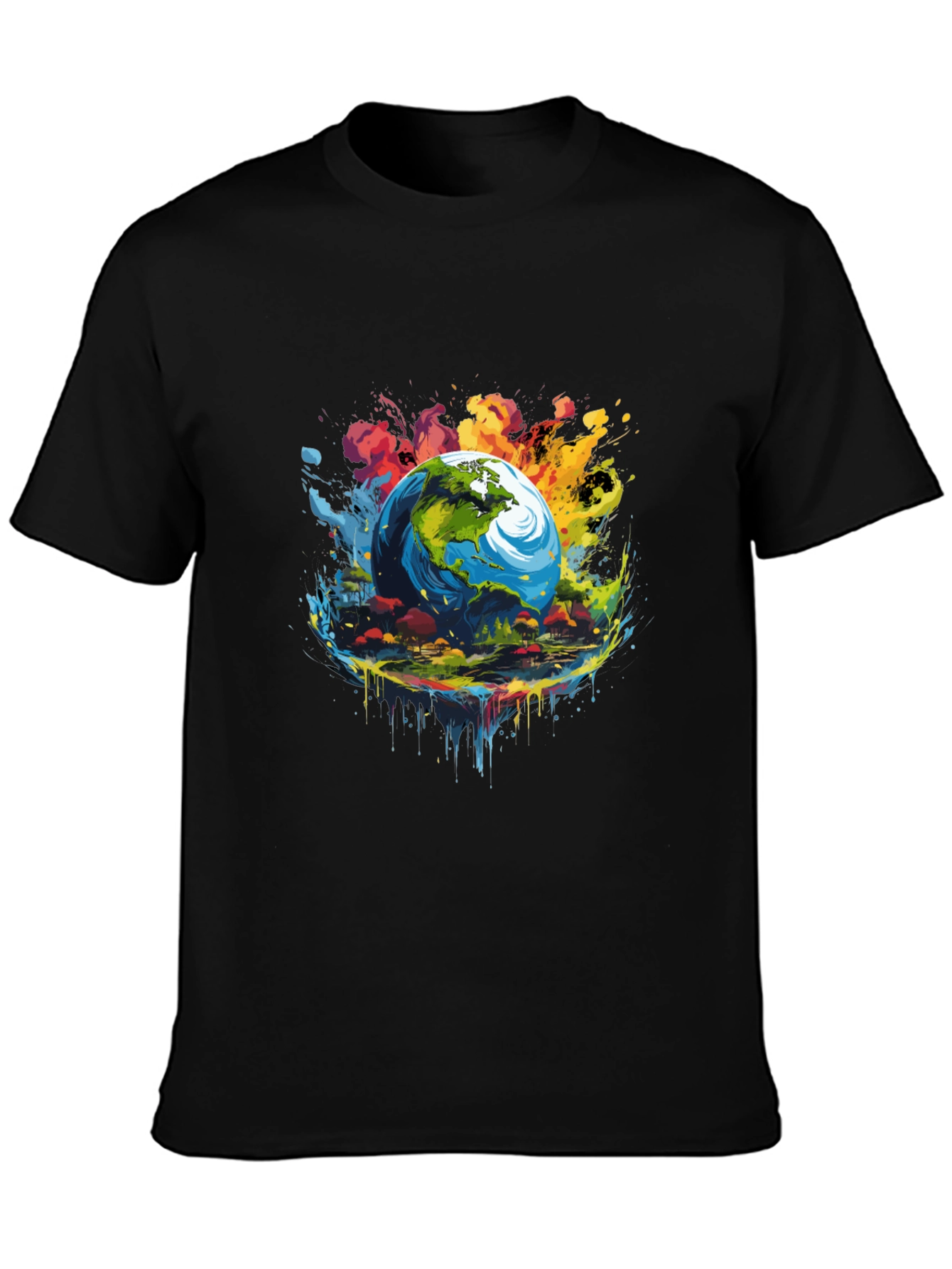 Earth Globe Graphic Print Black T-Shirt