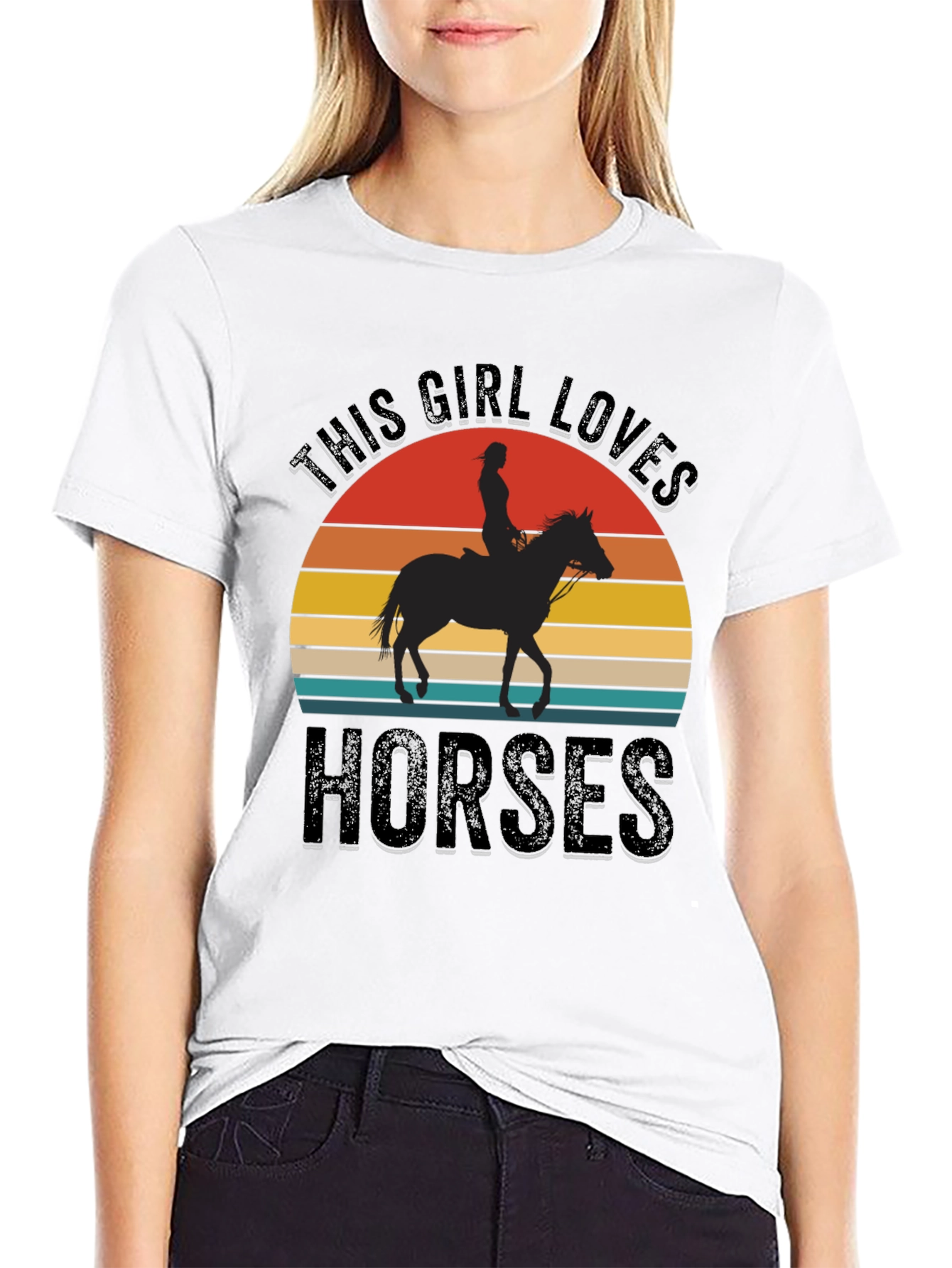 Girl Loves Horses Sunset Graphic Tee