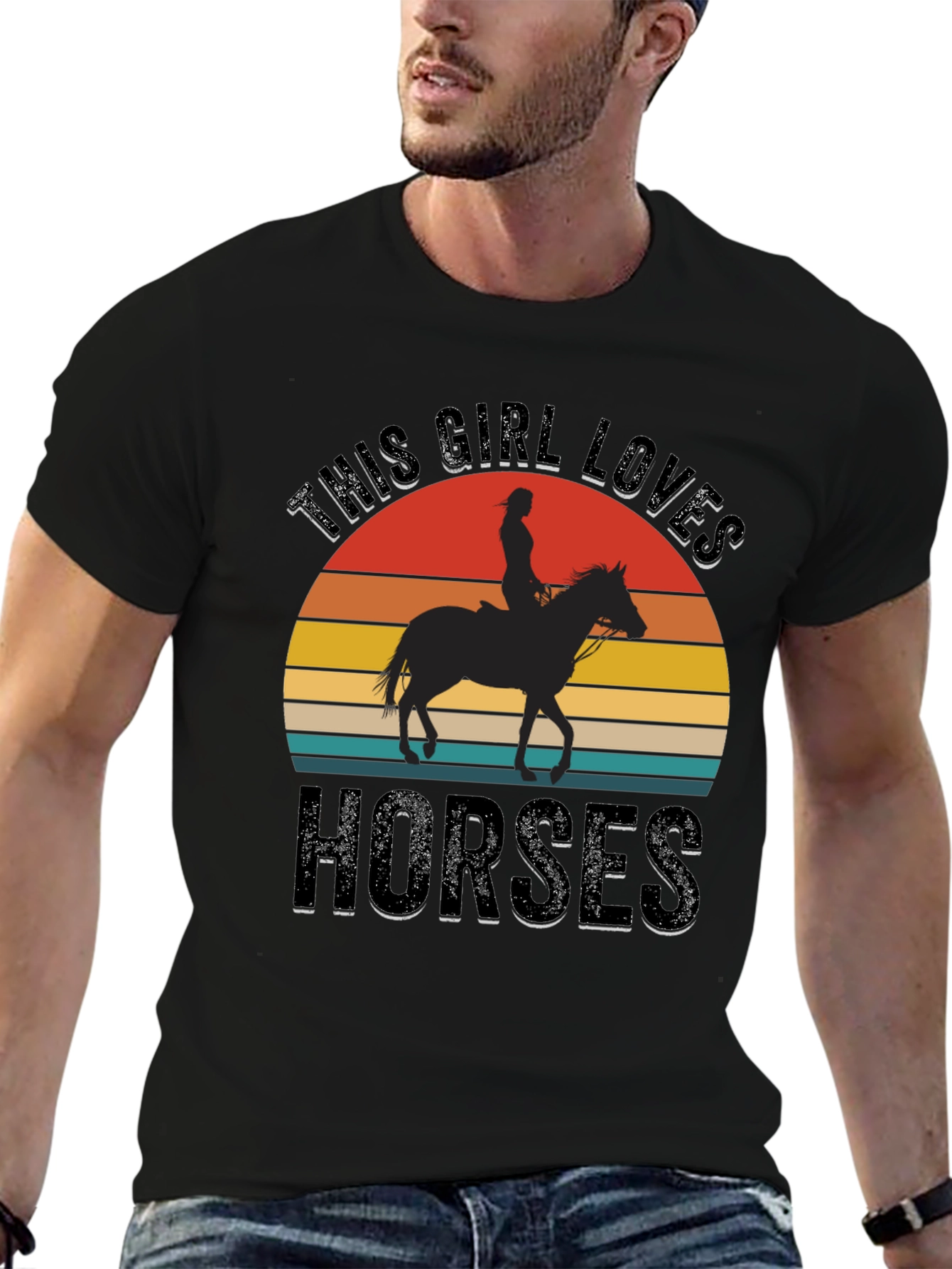 Girl Loves Horses Sunset Graphic Tee