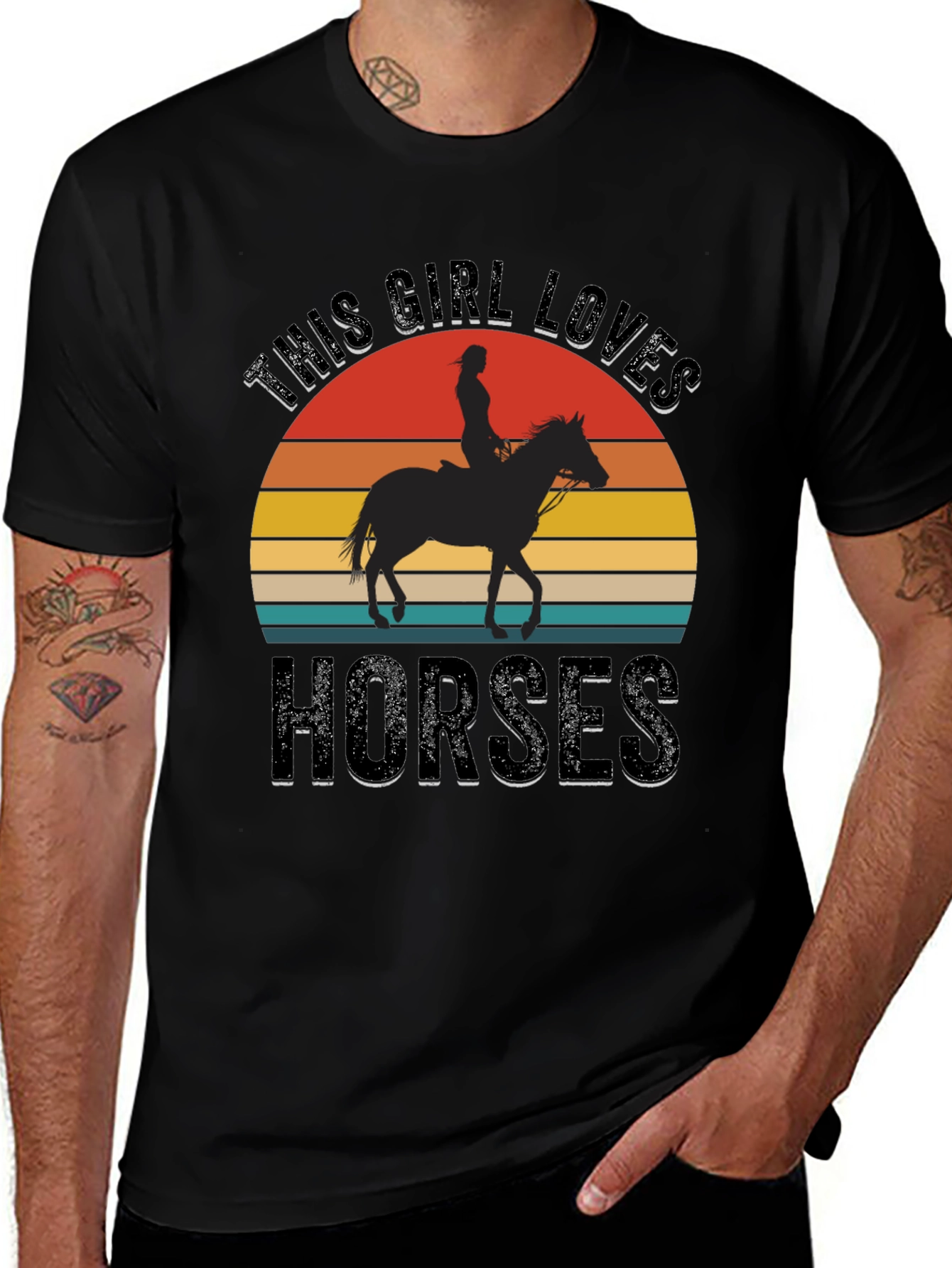 Girl Loves Horses Sunset Graphic Tee