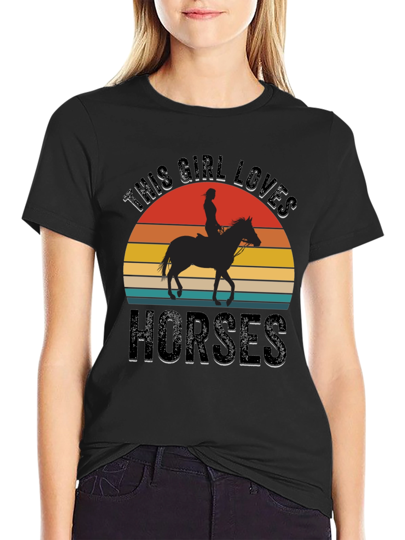 Girl Loves Horses Sunset Graphic Tee