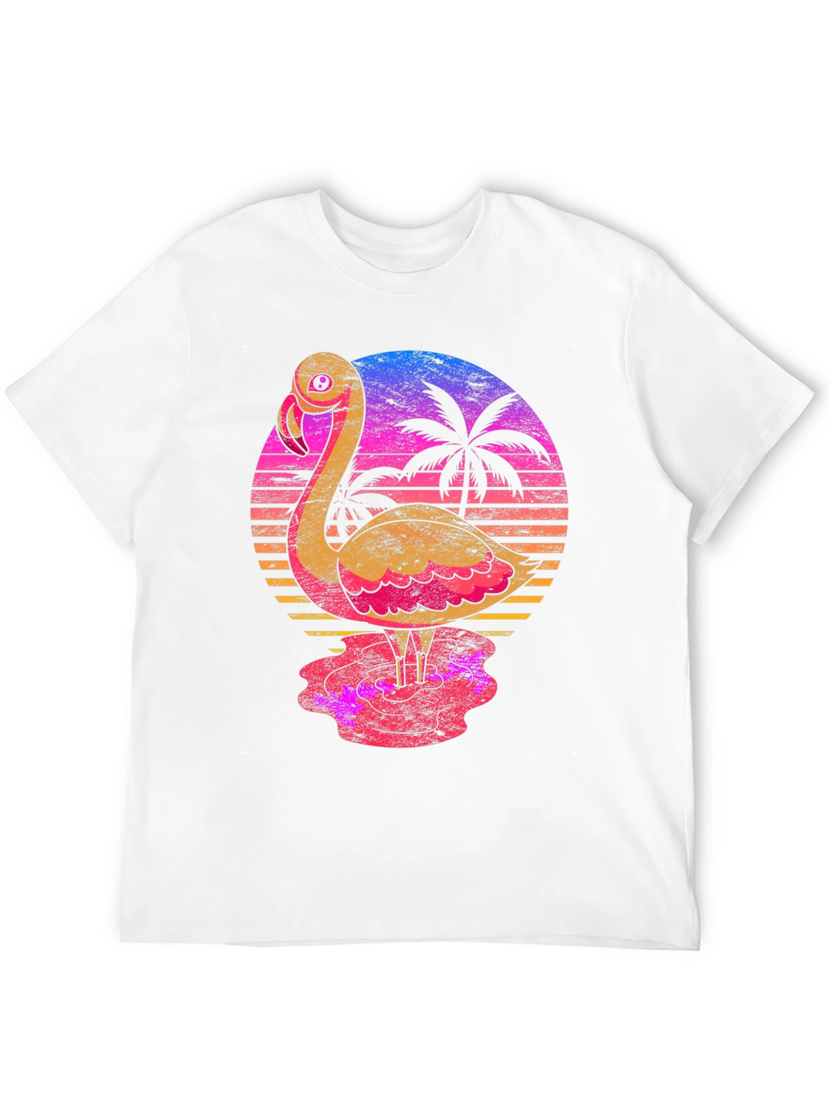 Retro Flamingo Sunset T-Shirt - Tropical Palm Tree Design