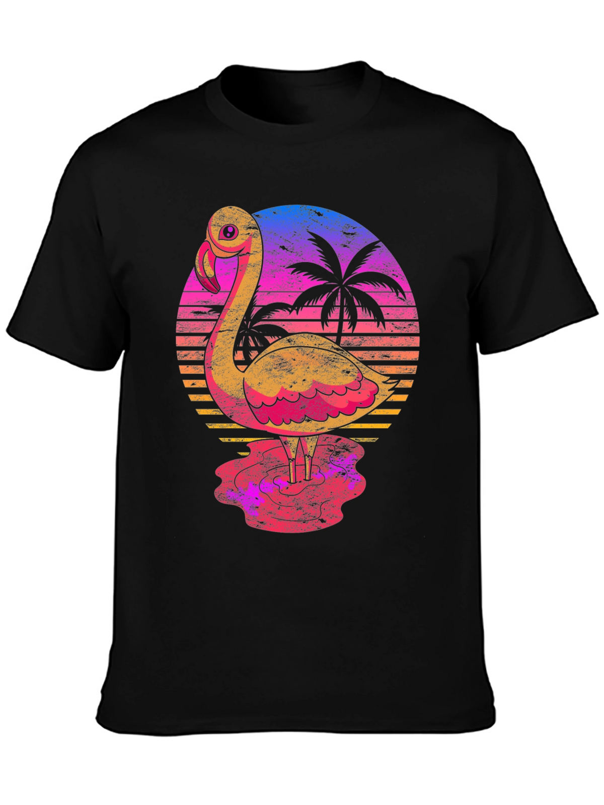 Retro Flamingo Sunset T-Shirt - Tropical Palm Tree Design