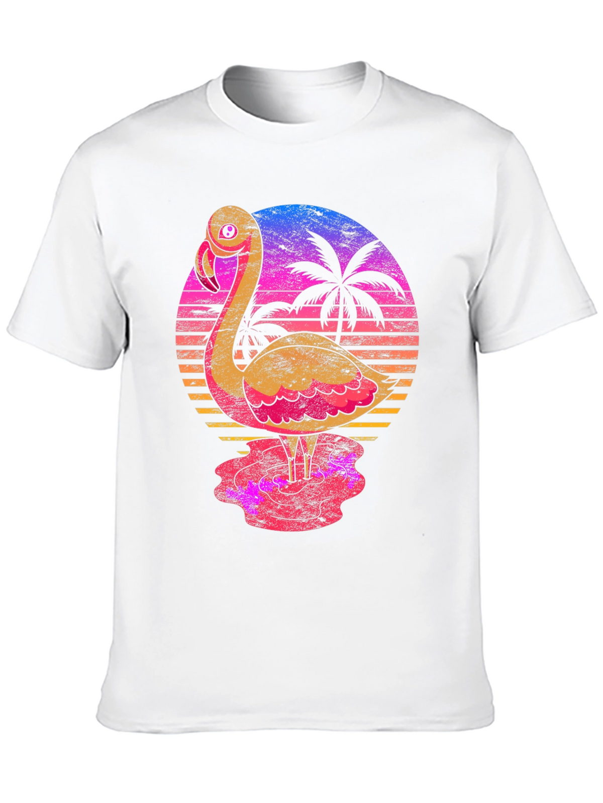 Retro Flamingo Sunset T-Shirt - Tropical Palm Tree Design