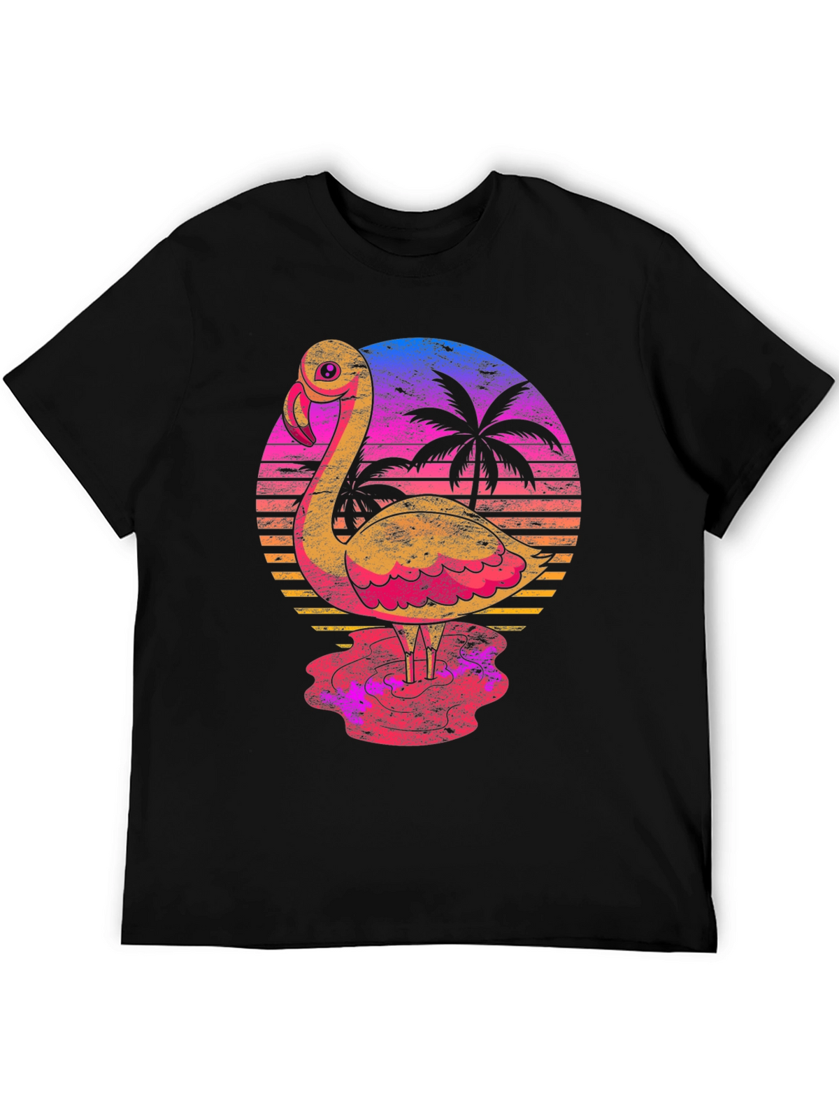 Retro Flamingo Sunset T-Shirt - Tropical Palm Tree Design