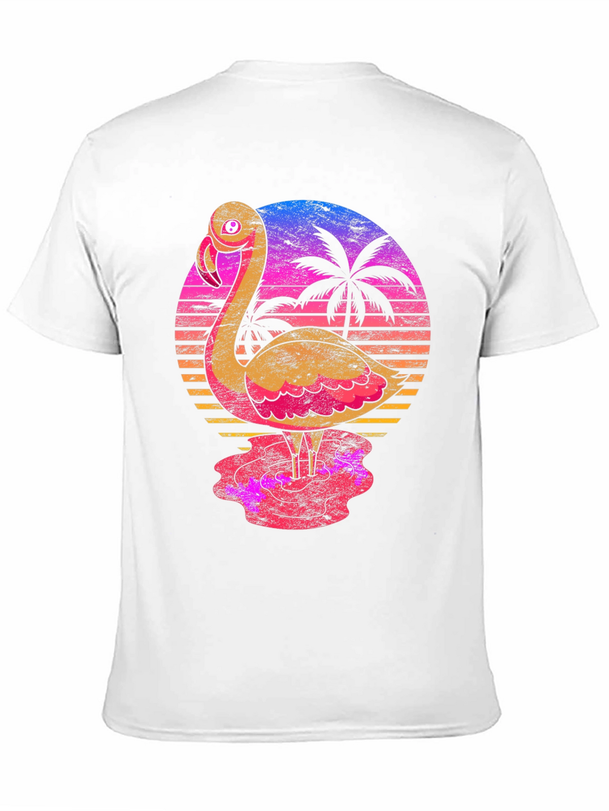 Retro Flamingo Sunset T-Shirt - Tropical Palm Tree Design
