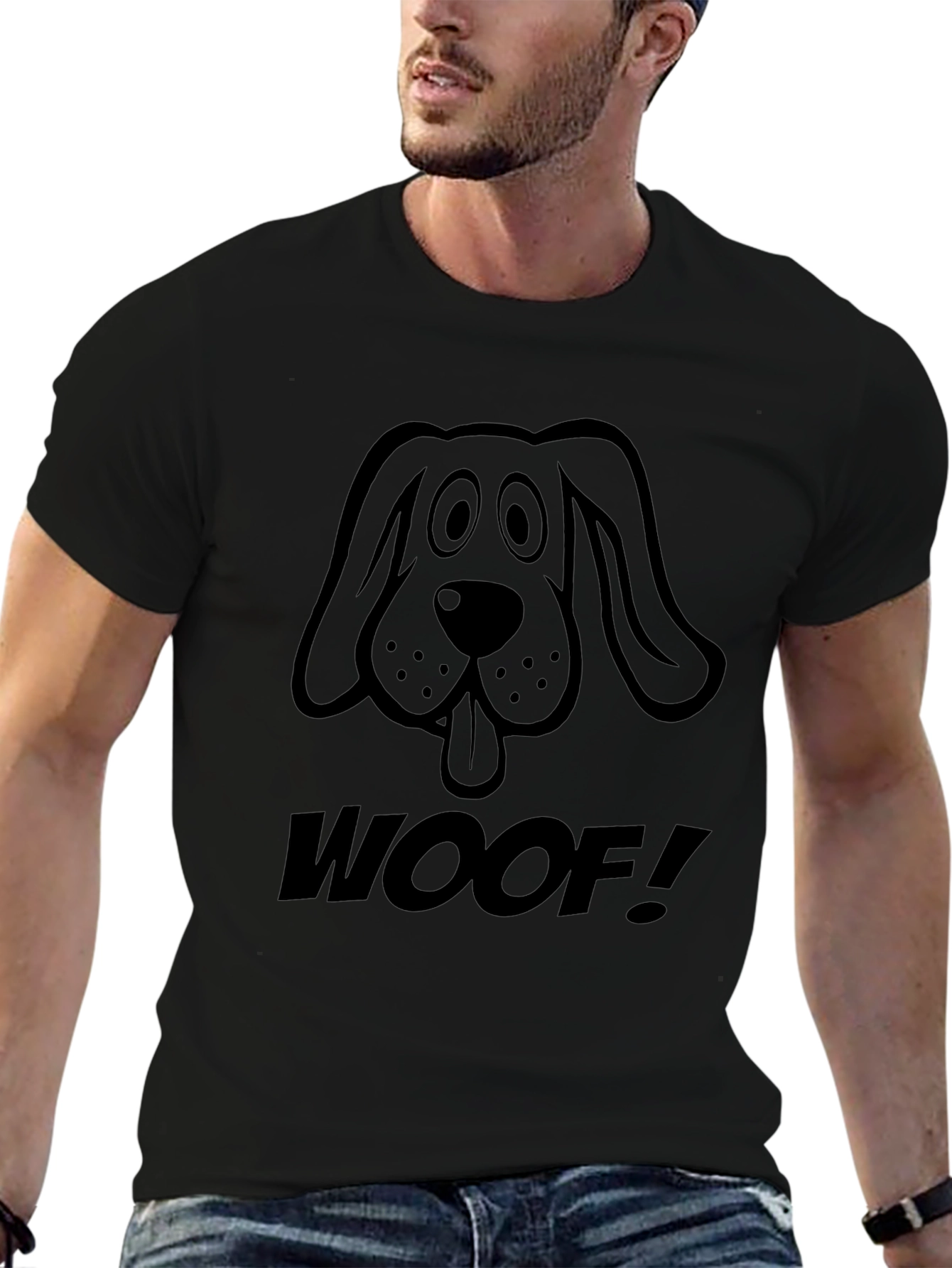 Woof! Graphic Dog T-Shirt - Casual Black Tee