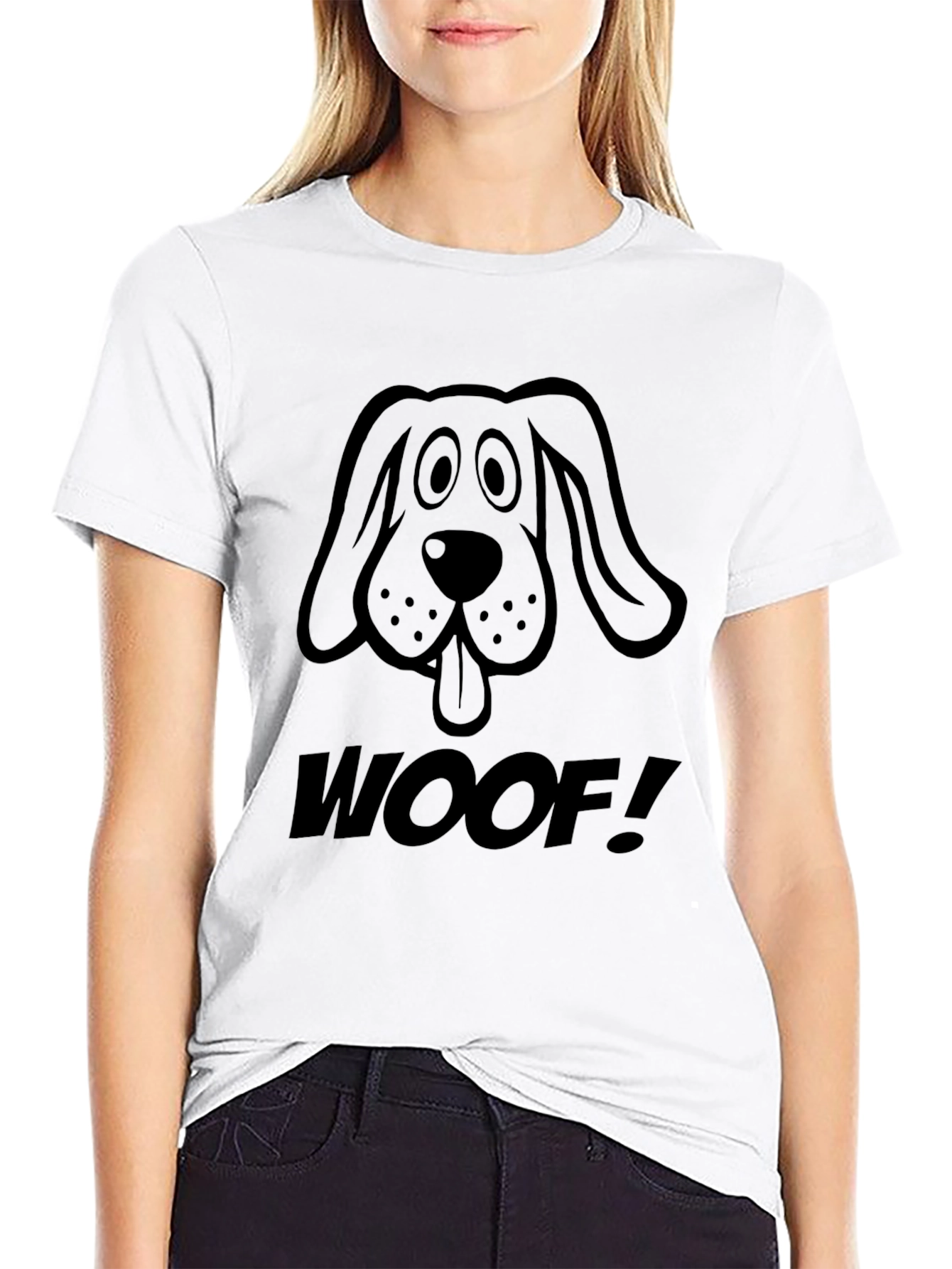 Woof! Graphic Dog T-Shirt - Casual Black Tee