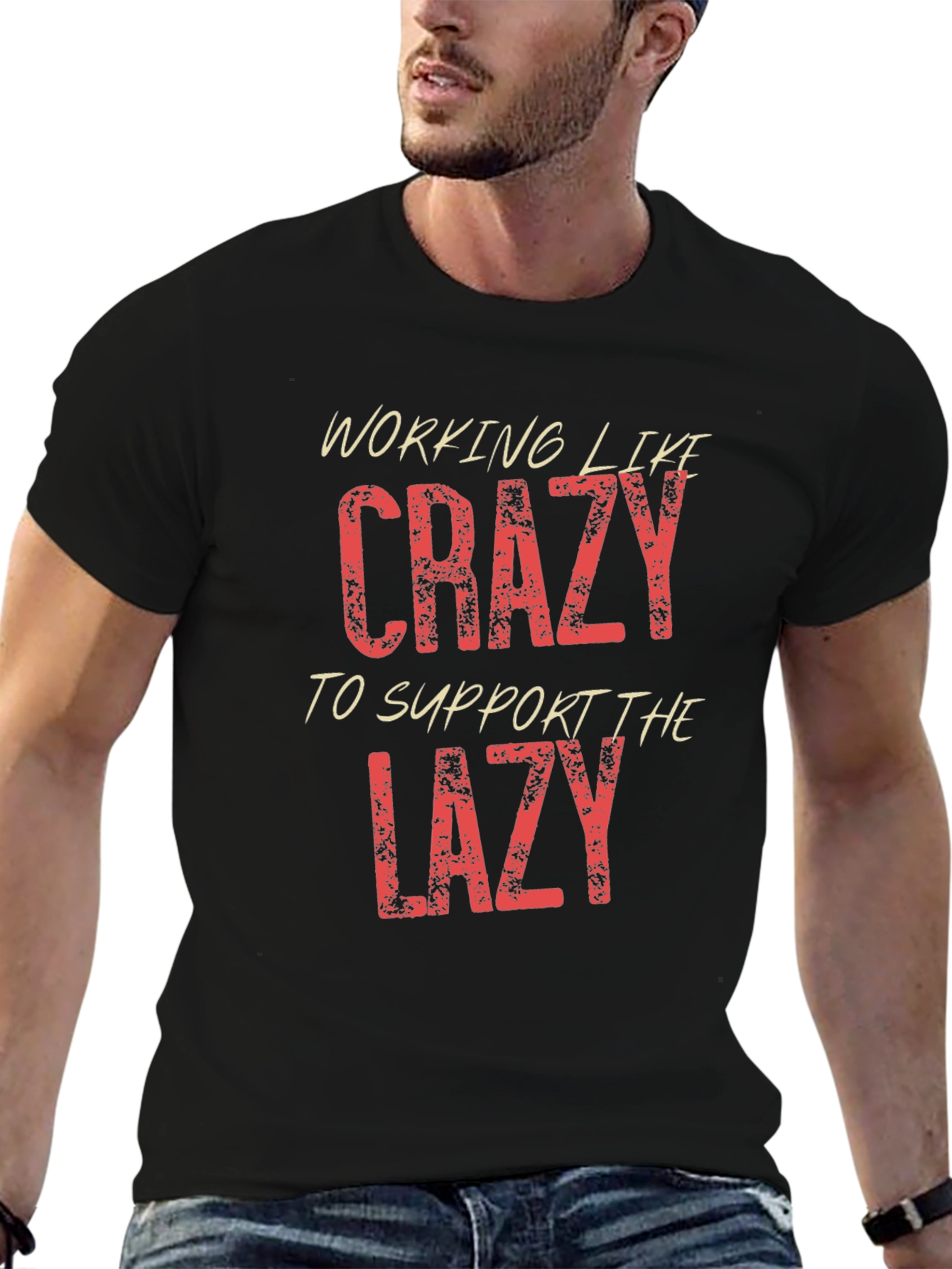 Working Like Crazy Mens Black Graphic T-Shirt