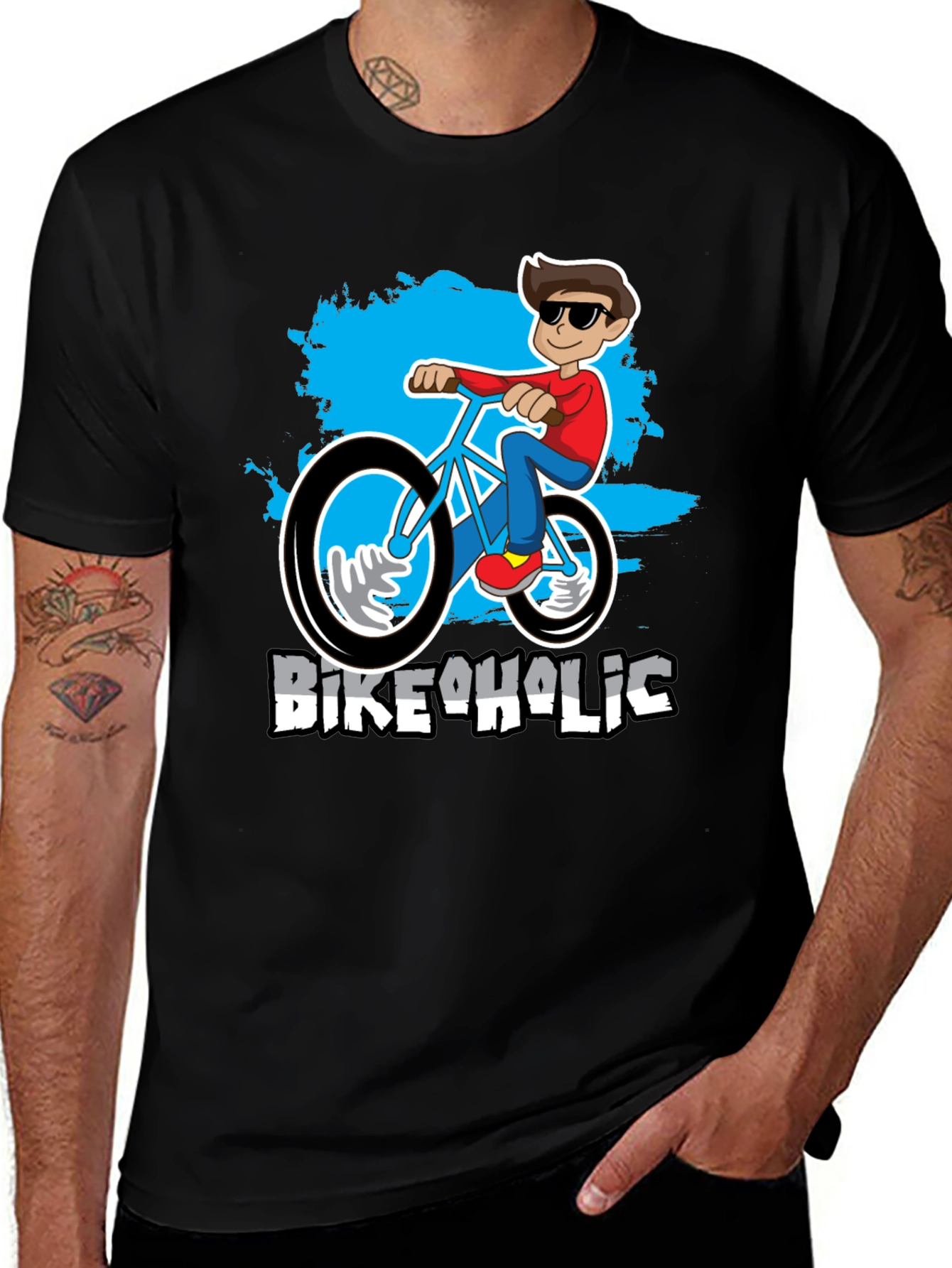 Bikeaholic T-Shirt: Cartoon Biker Design