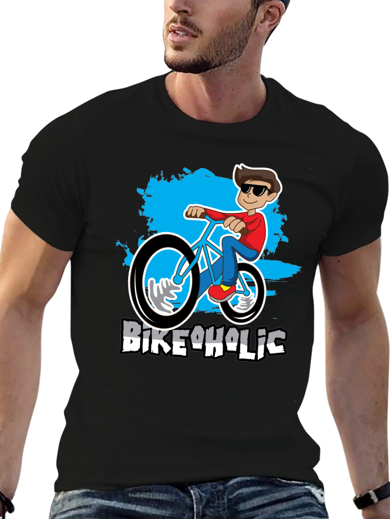 Bikeaholic T-Shirt: Cartoon Biker Design