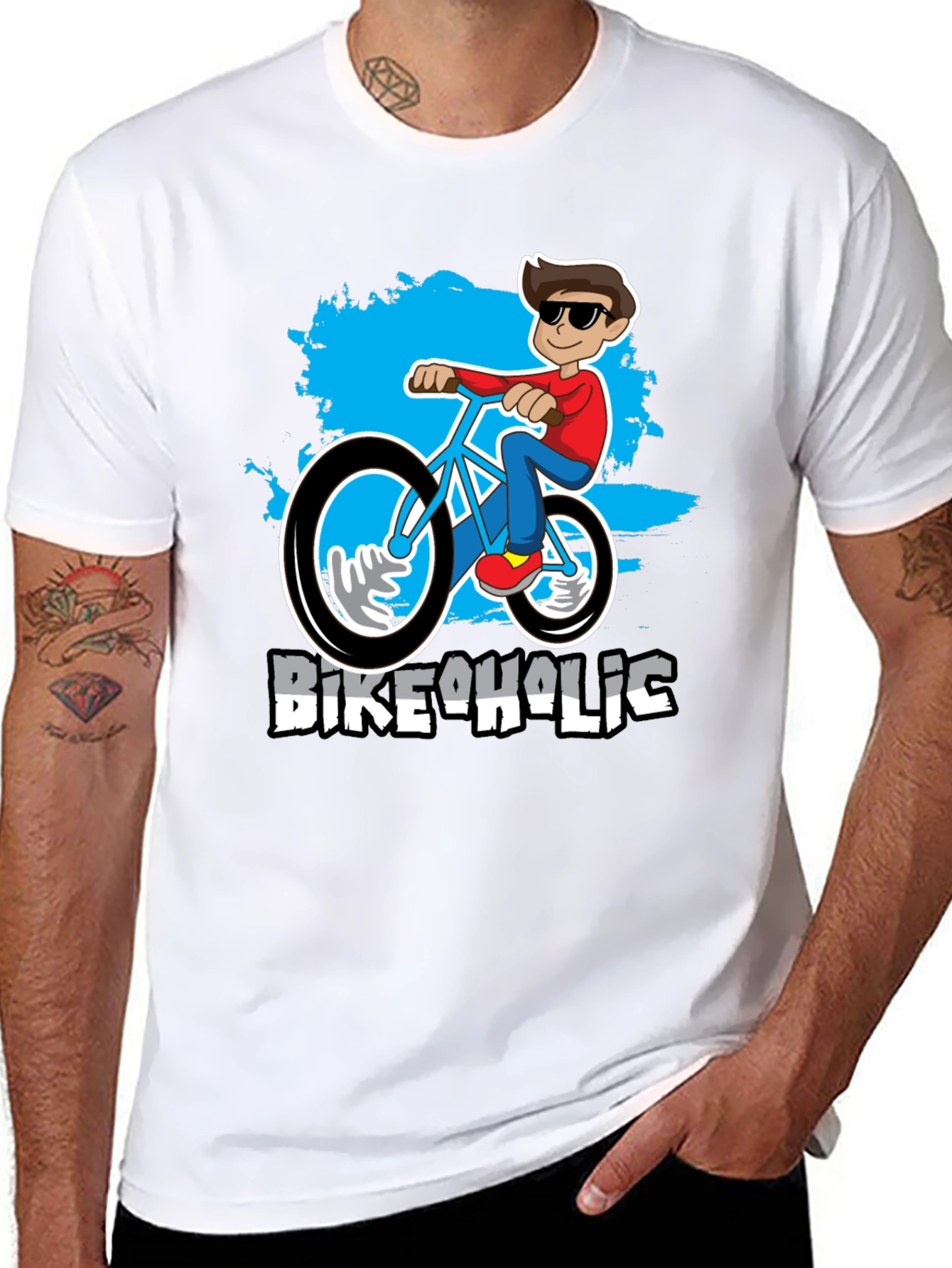 Bikeaholic T-Shirt: Cartoon Biker Design