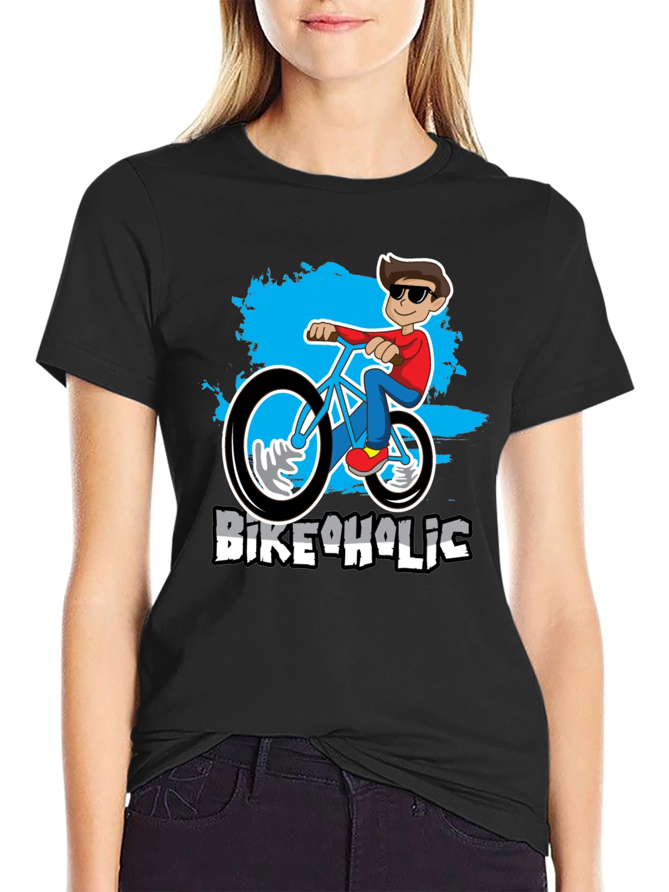 Bikeaholic T-Shirt: Cartoon Biker Design