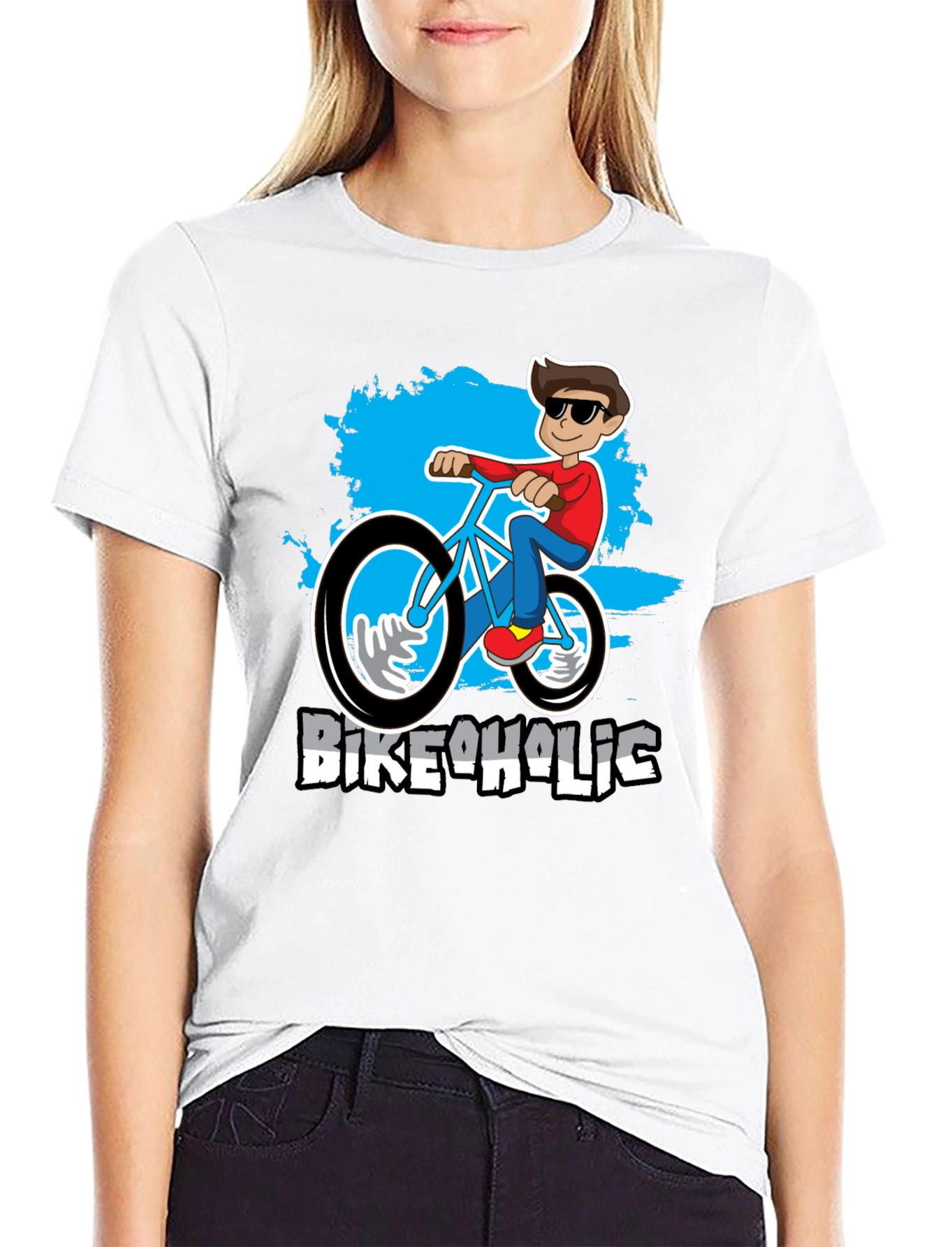 Bikeaholic T-Shirt: Cartoon Biker Design