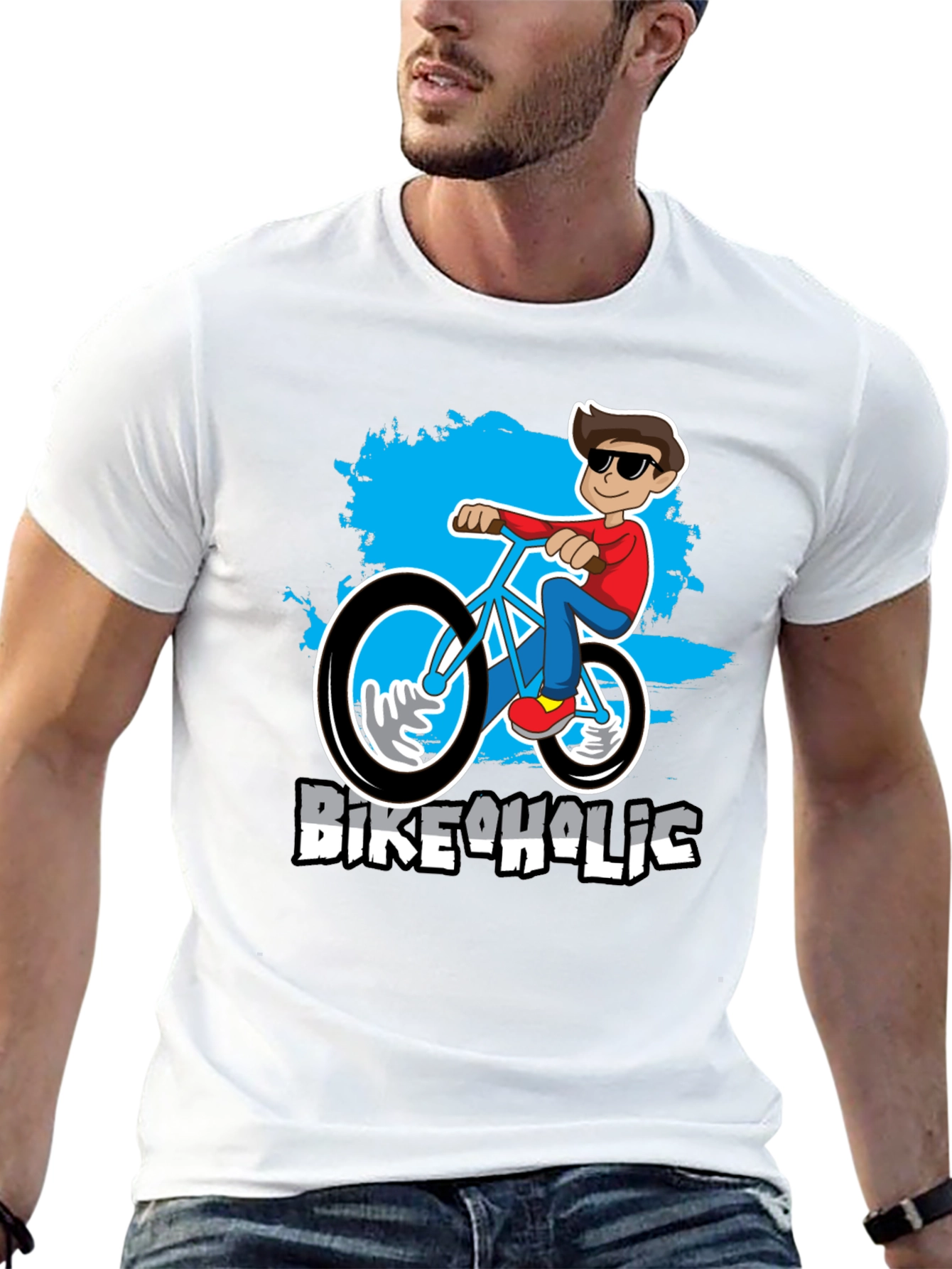 Bikeaholic T-Shirt: Cartoon Biker Design