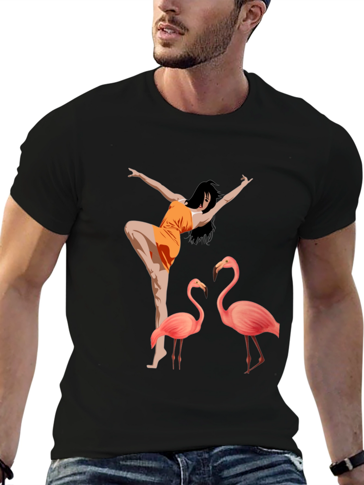 Flamingo Dancer Graphic Tee - Black Unisex Shirt