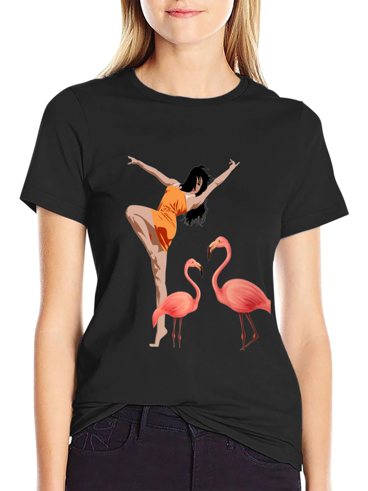 Flamingo Dancer Graphic Tee - Black Unisex Shirt