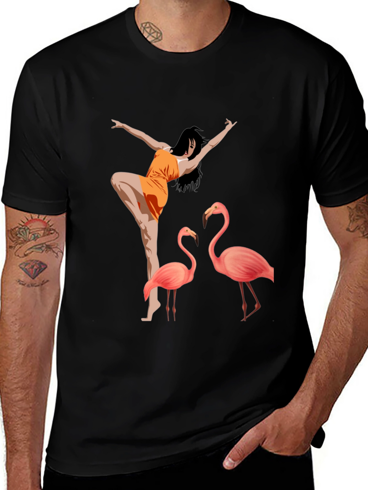 Flamingo Dancer Graphic Tee - Black Unisex Shirt