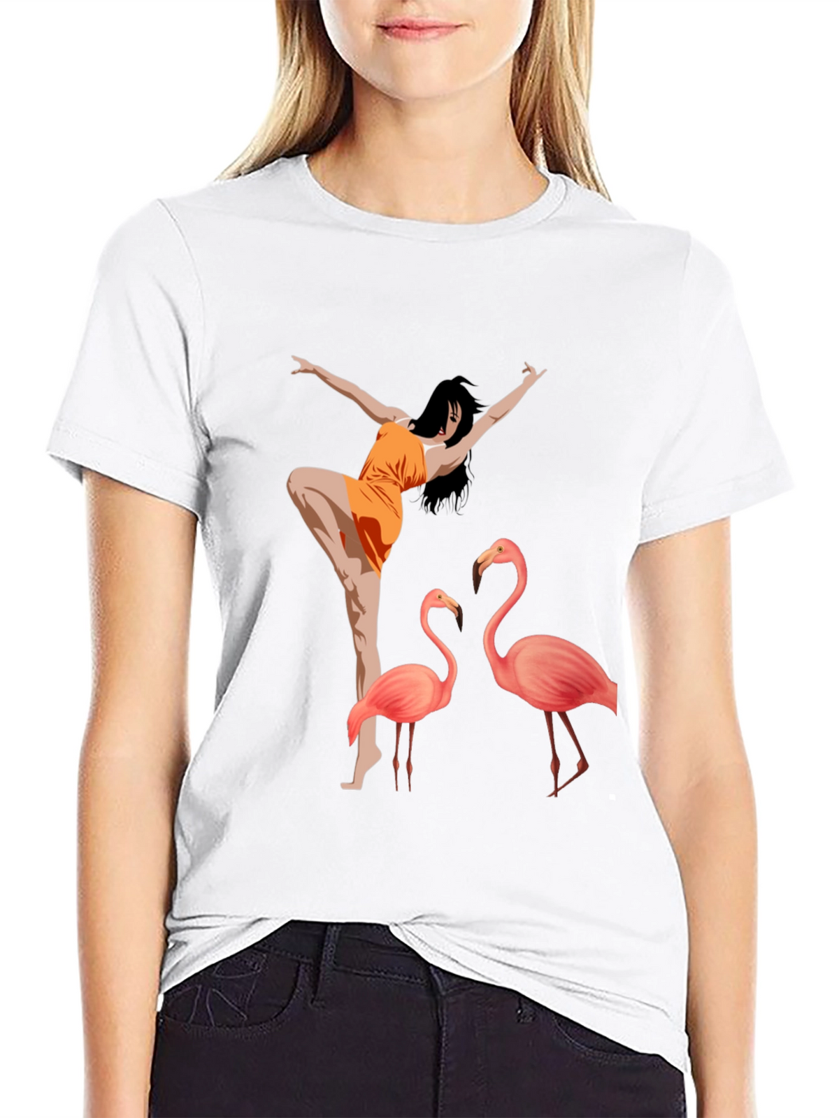 Flamingo Dancer Graphic Tee - Black Unisex Shirt